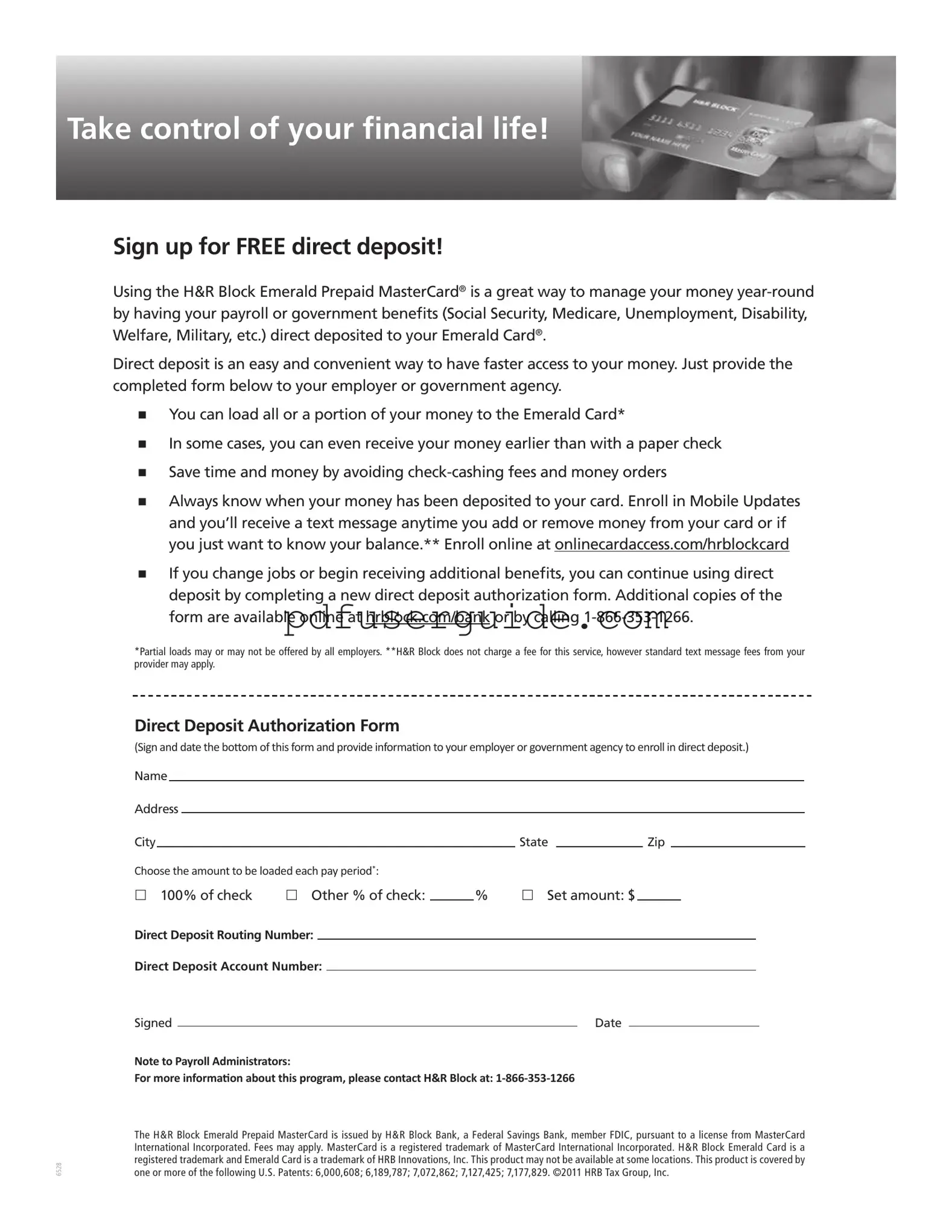 Free Emerald Direct Deposit Form in PDF
