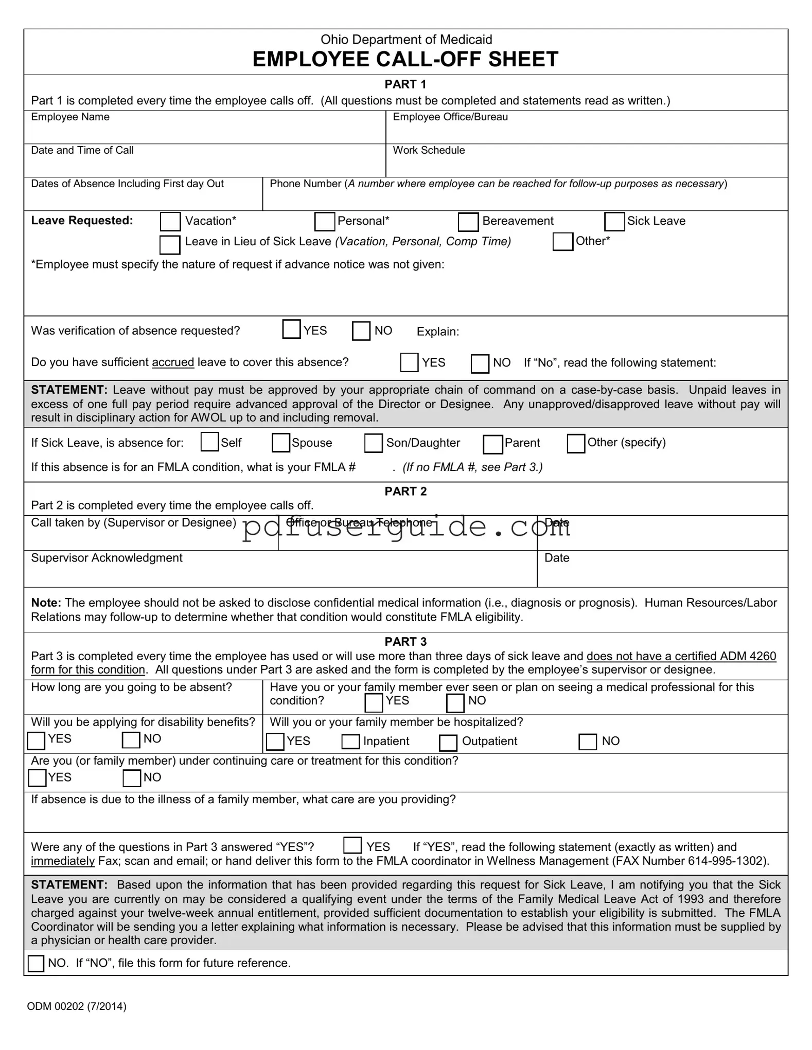 Free Employee Call Off Sheet Form in PDF