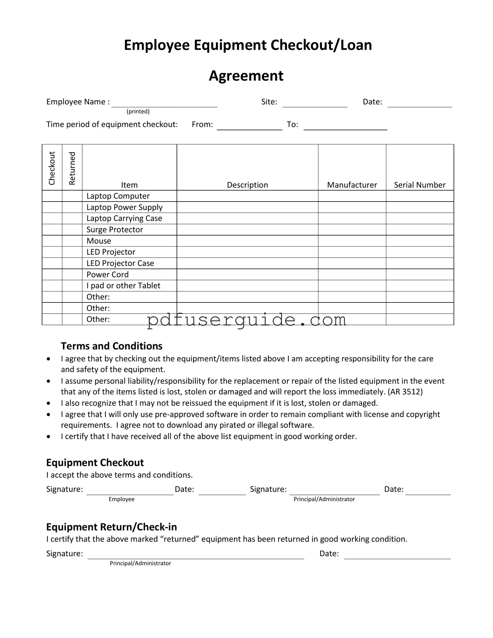 Free Employee Checkout Form in PDF