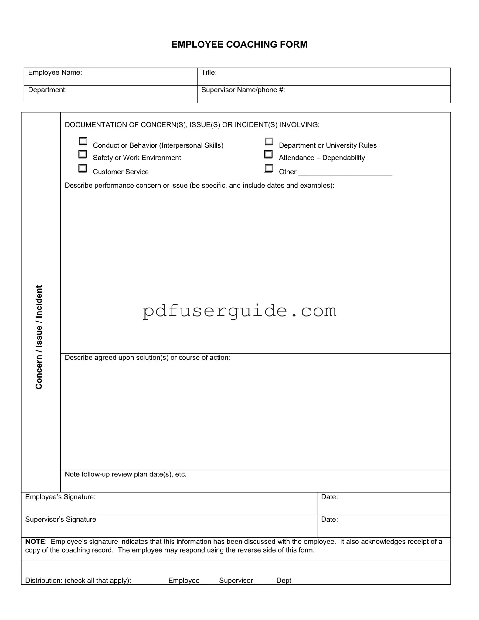 Free Employee Coaching Form in PDF