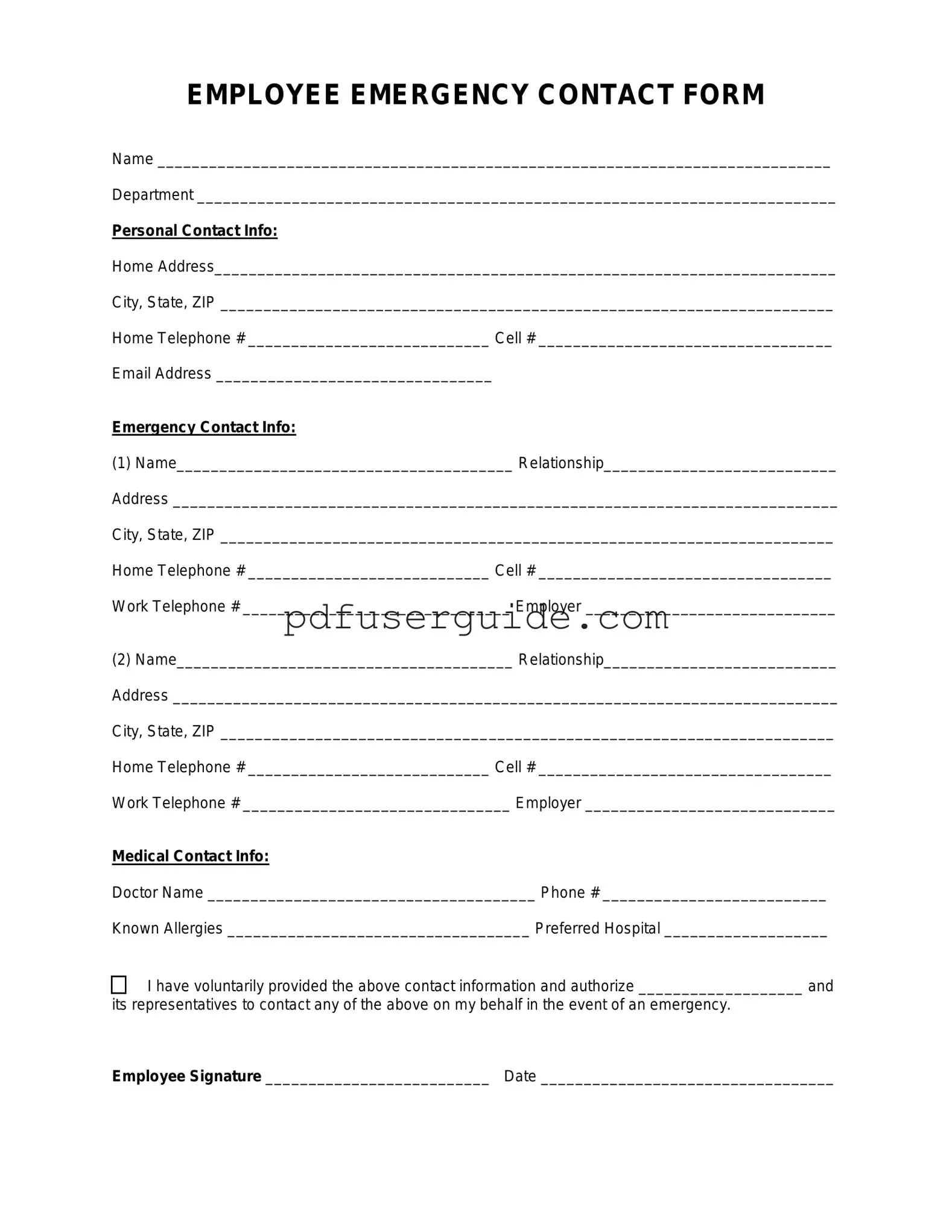 Free Employee Emergency Contact Form in PDF