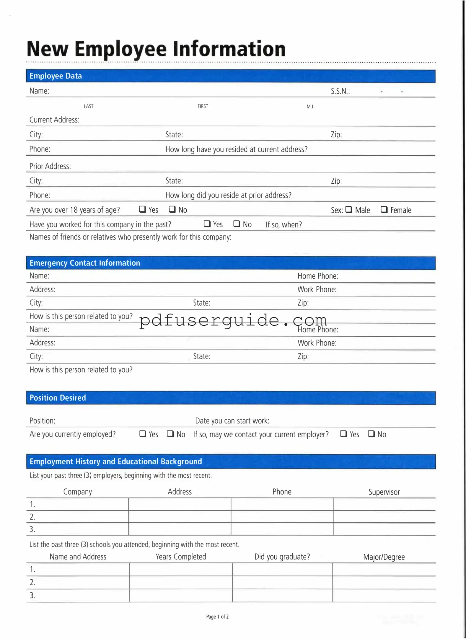 Free Employee Information Form in PDF