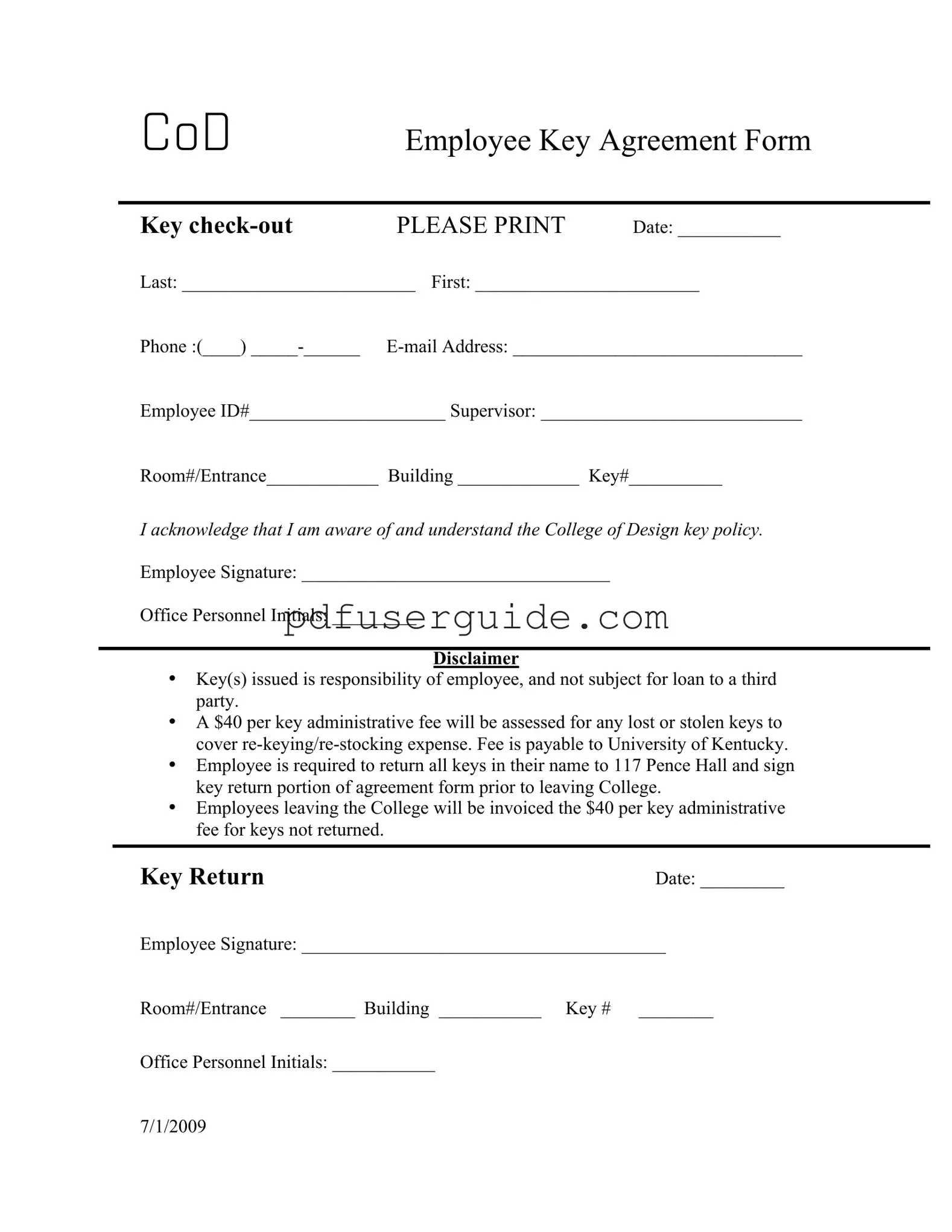 Free Key Agreement Form in PDF