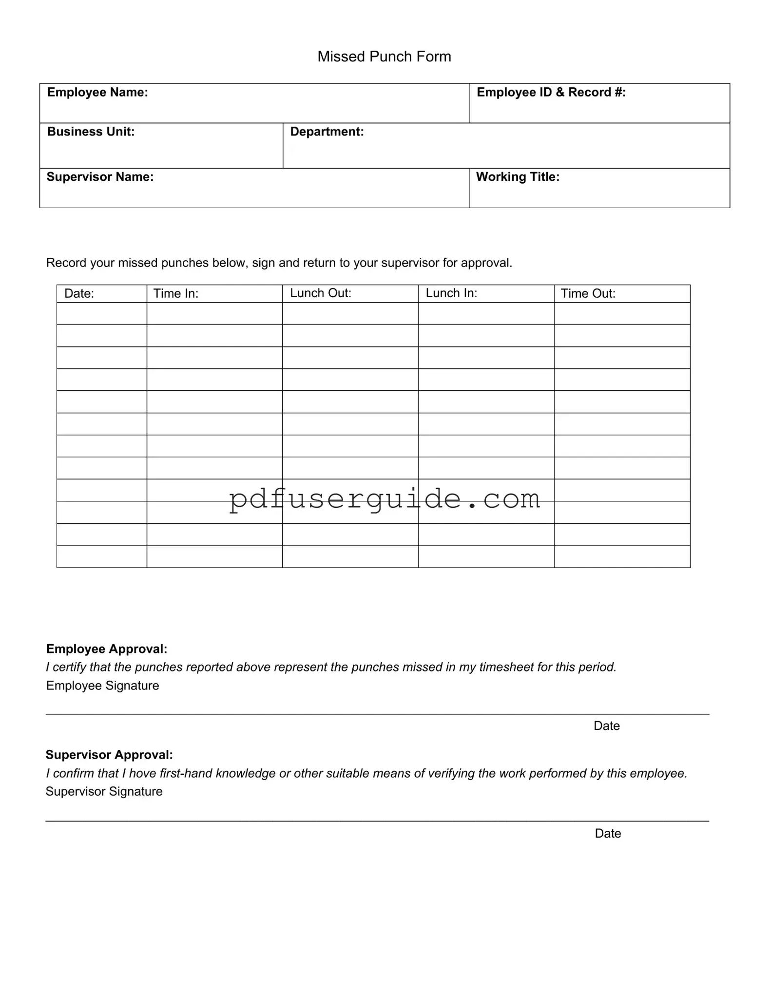 Free Employee Missed Punch Form in PDF
