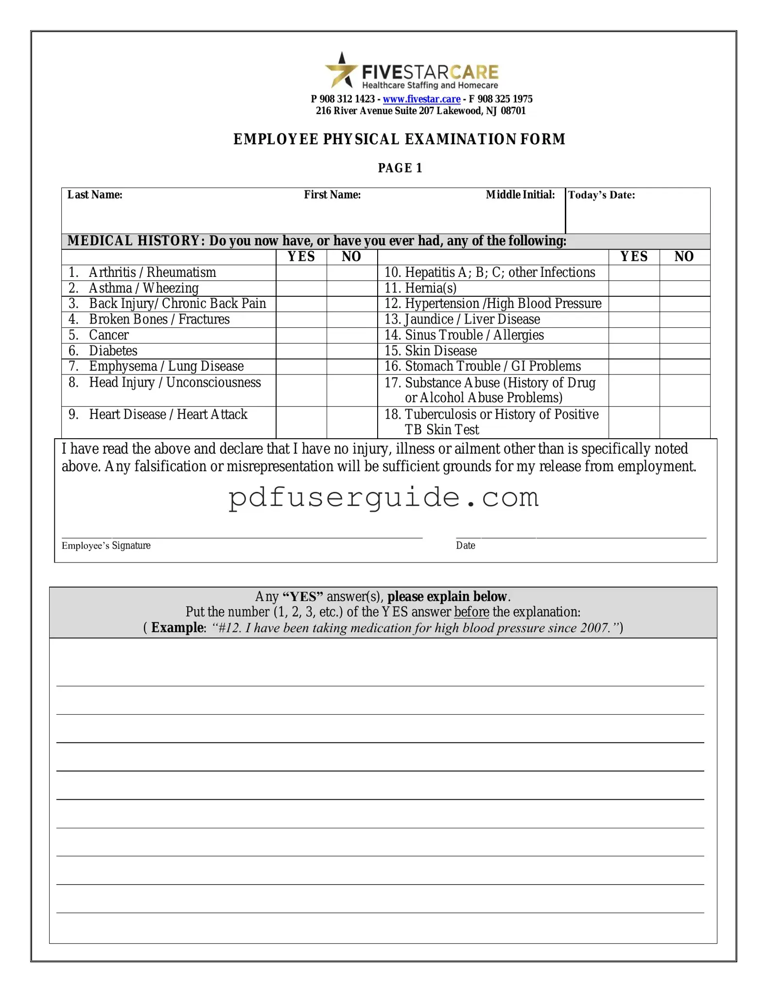Free Employee Physical Form in PDF