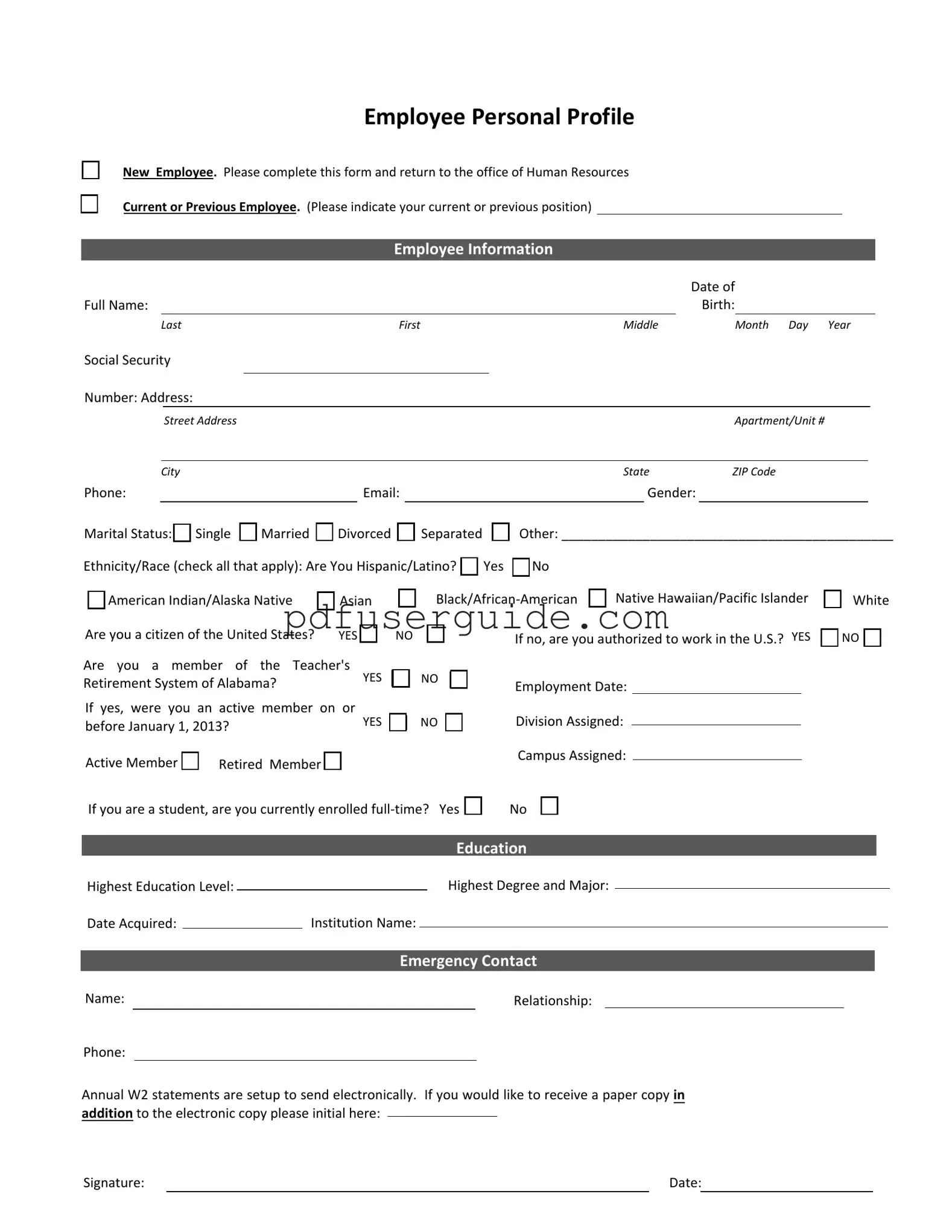 Free Employee Profile Form in PDF