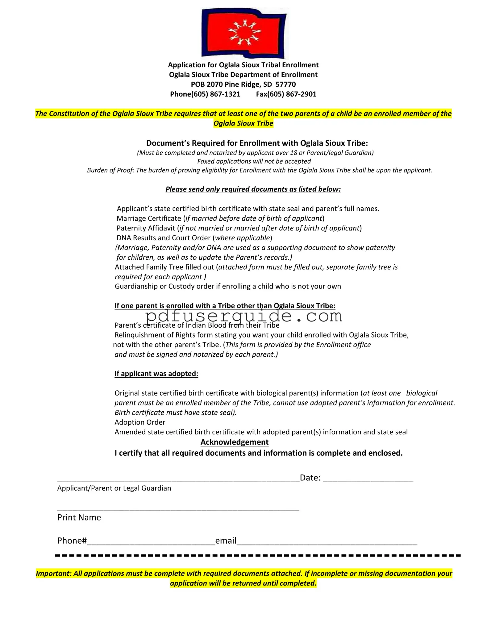 Free Enrollment Oglala Sioux Tribe Form in PDF