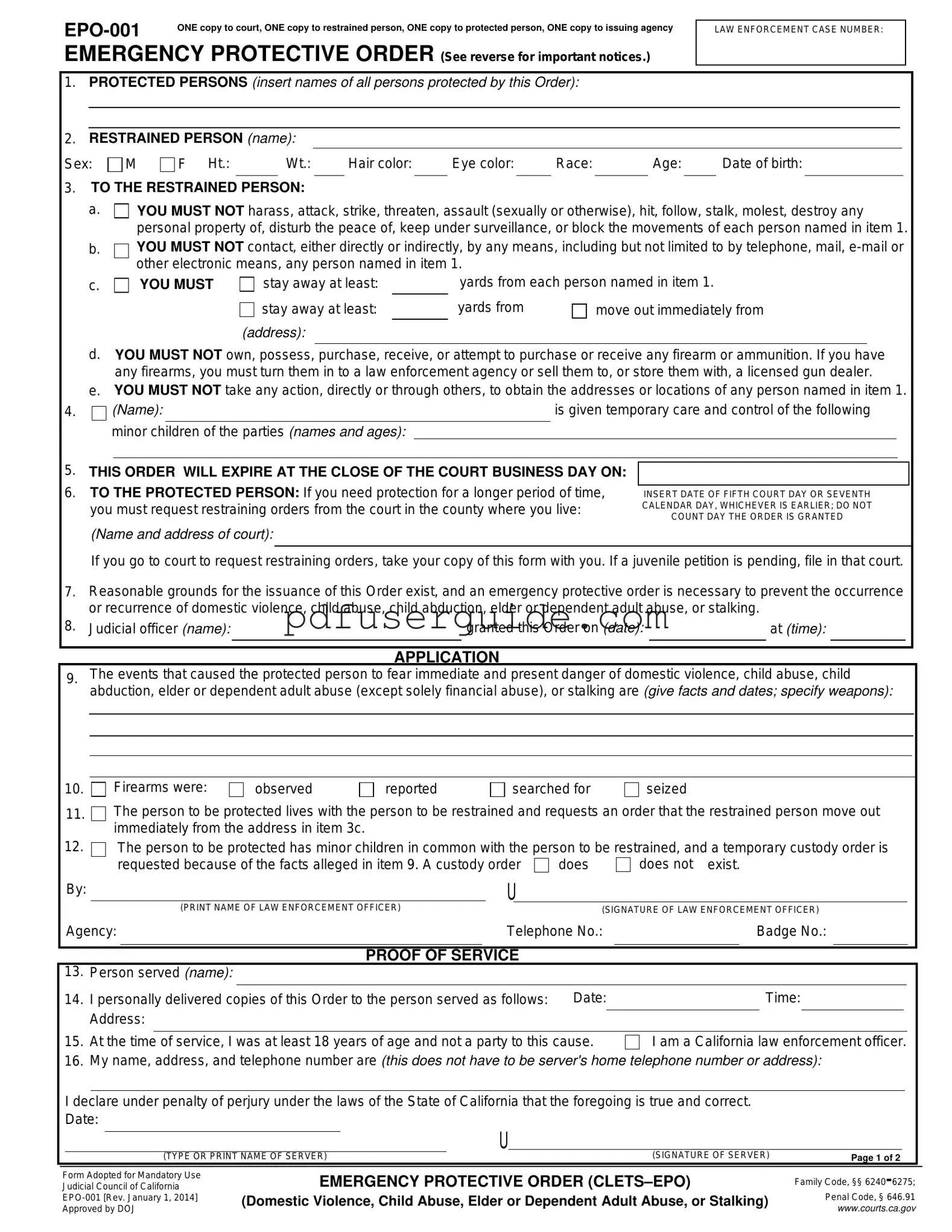 Free Epo 001 Form in PDF