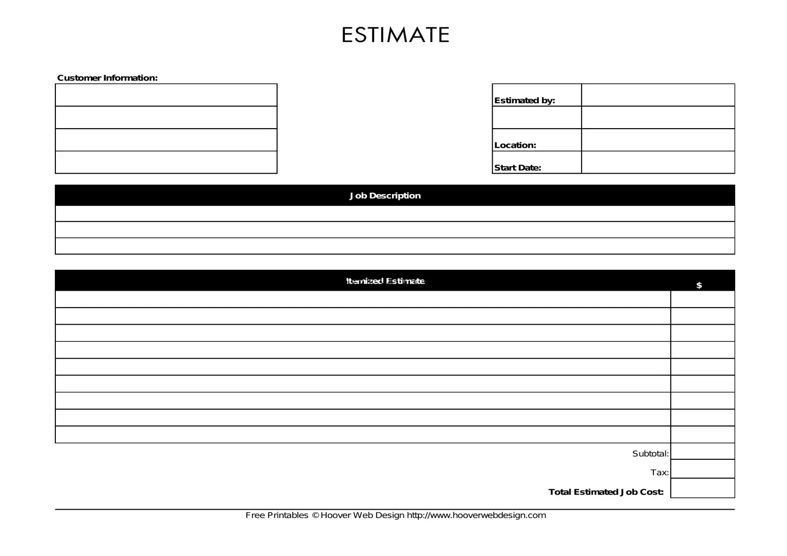 Free Estimate Form in PDF