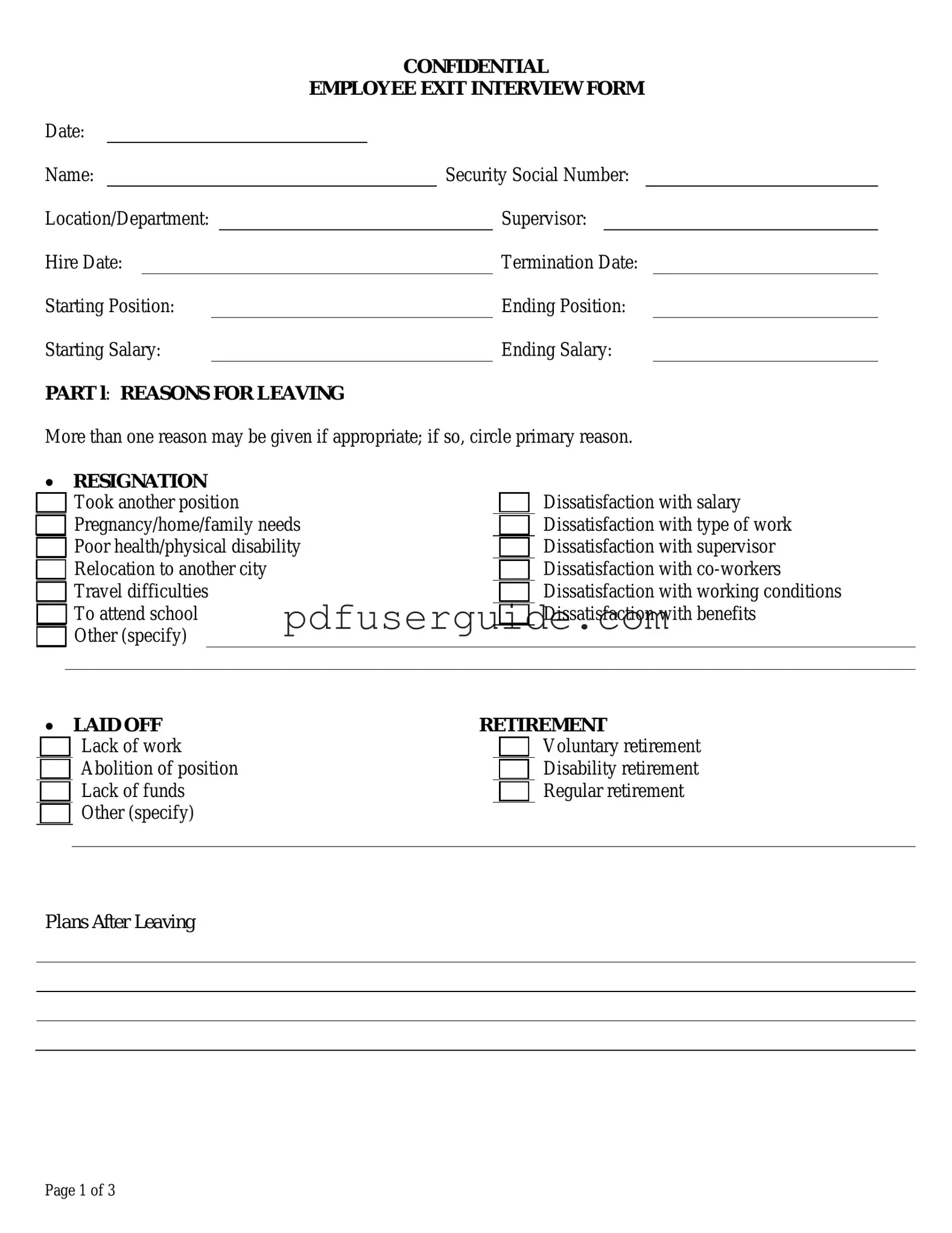 Free Exit Interview Form in PDF