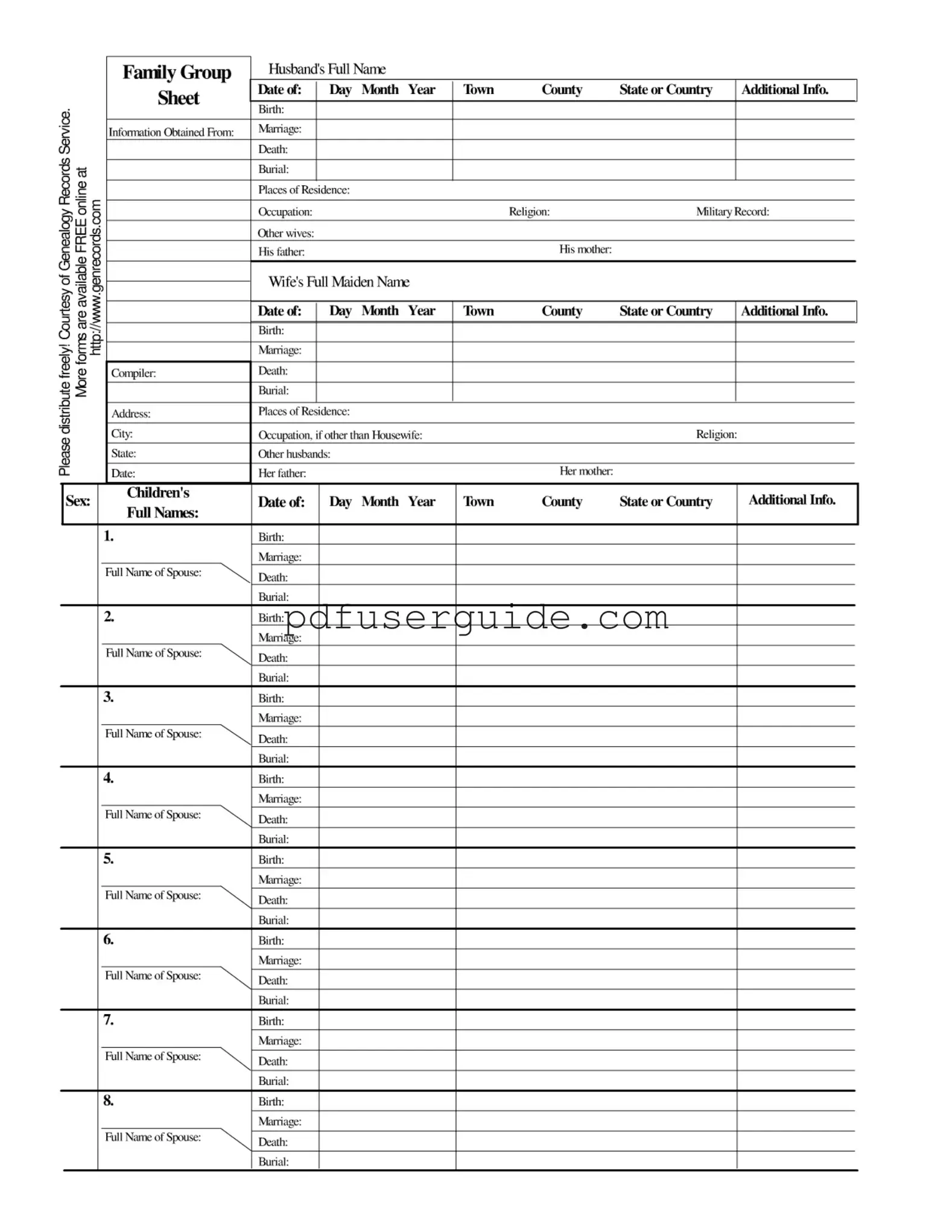 Free Family Group Sheet Form in PDF
