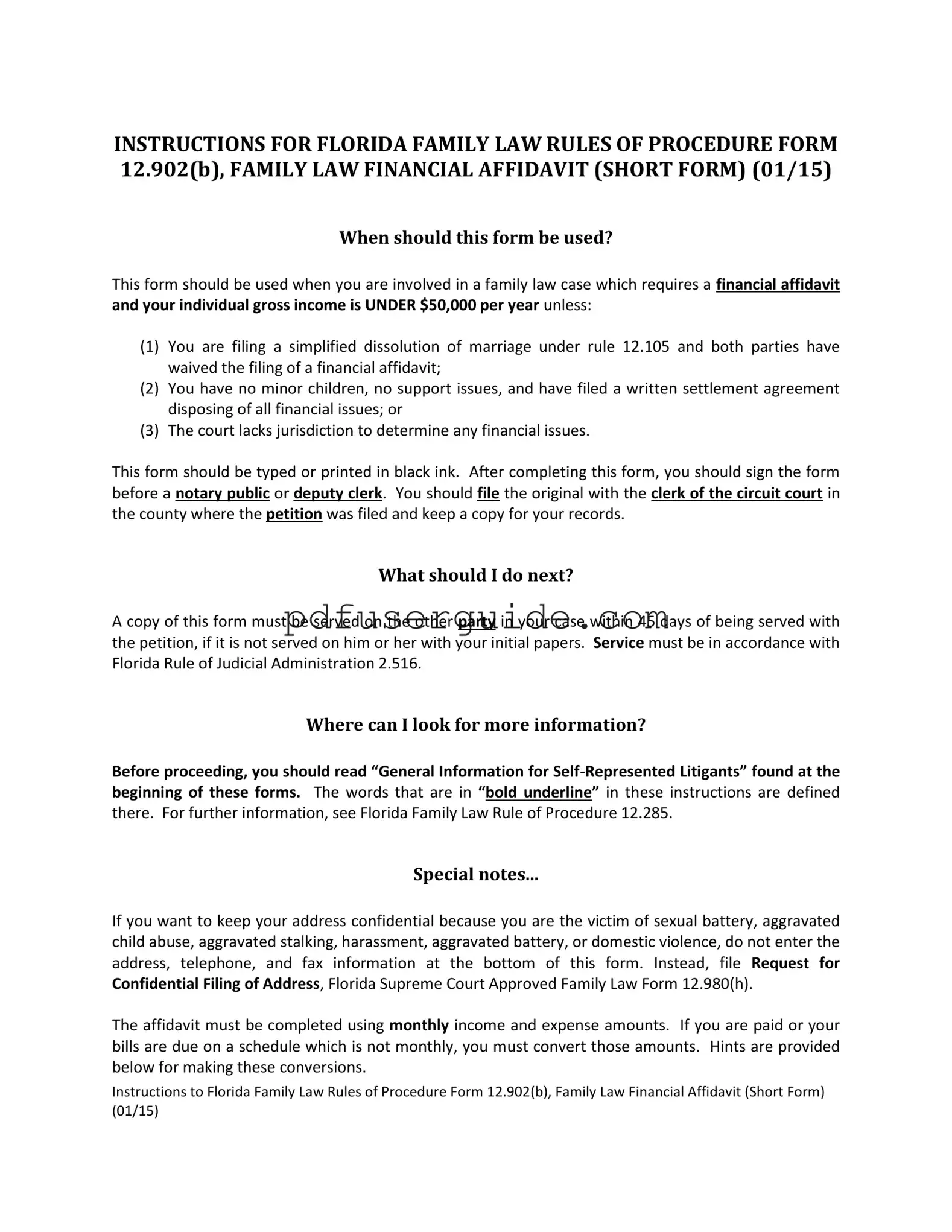Free Family Law Financial Affidavit 12 902 B Form in PDF