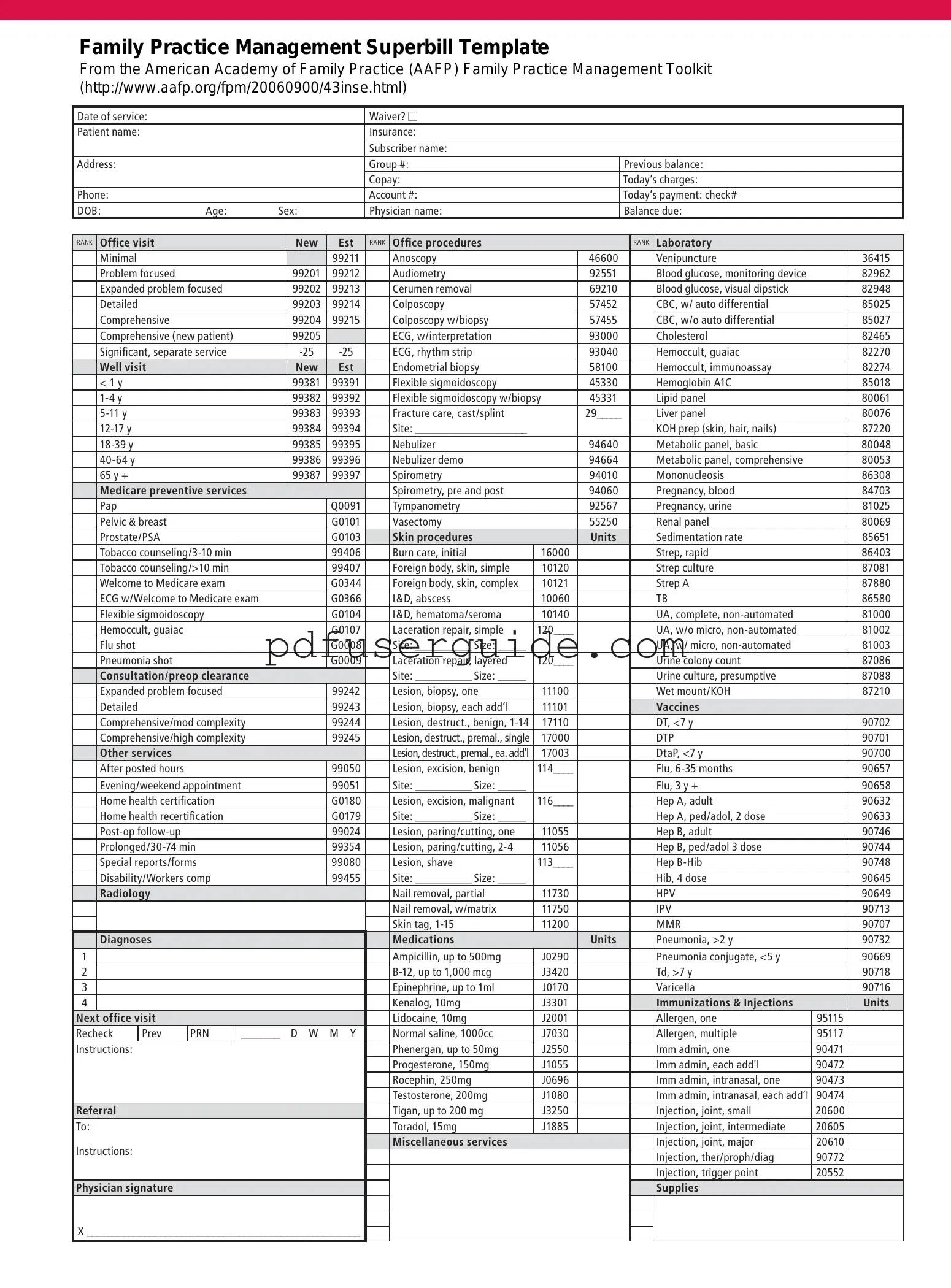 Free Family Practice Superbill Form in PDF