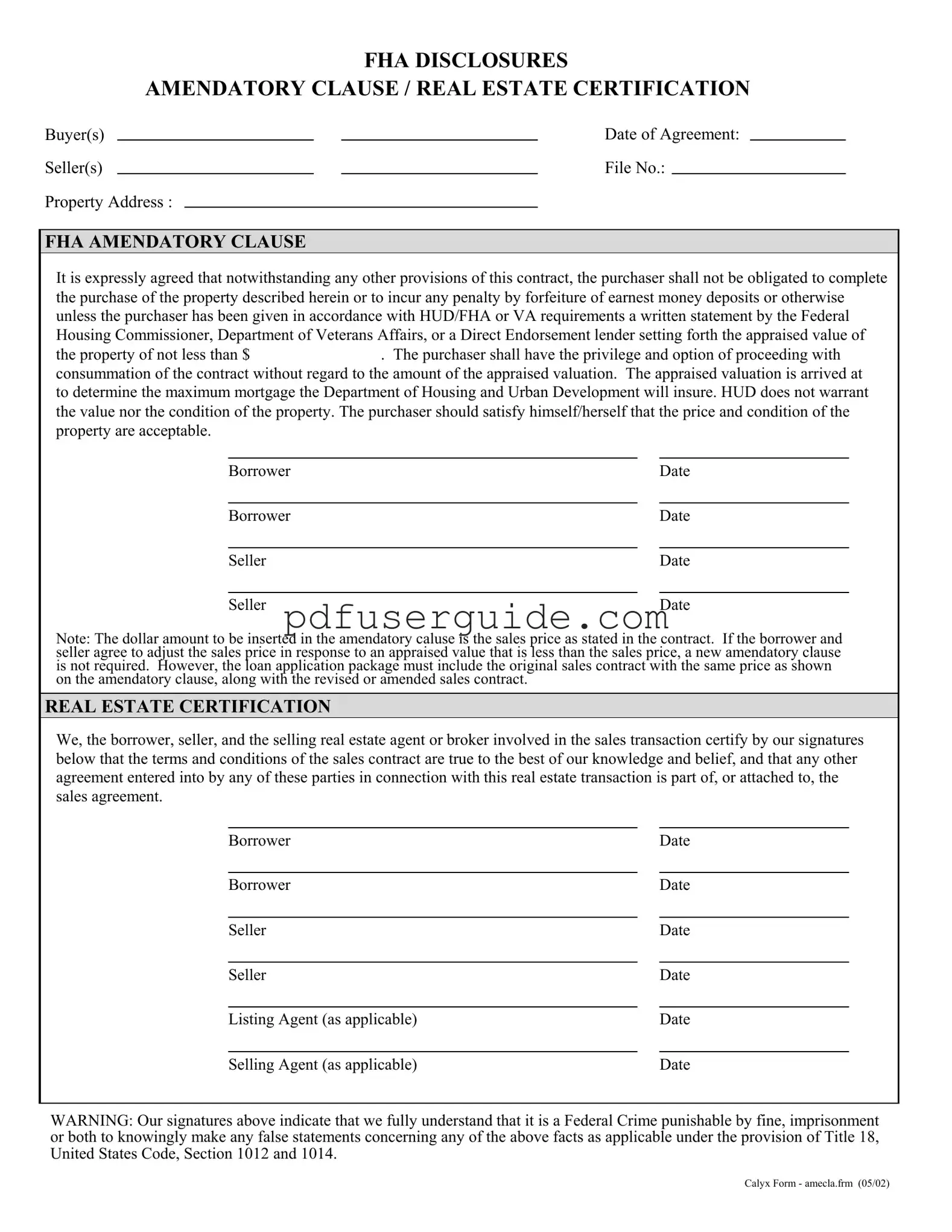 Free Fha Amendatory Clause Form in PDF
