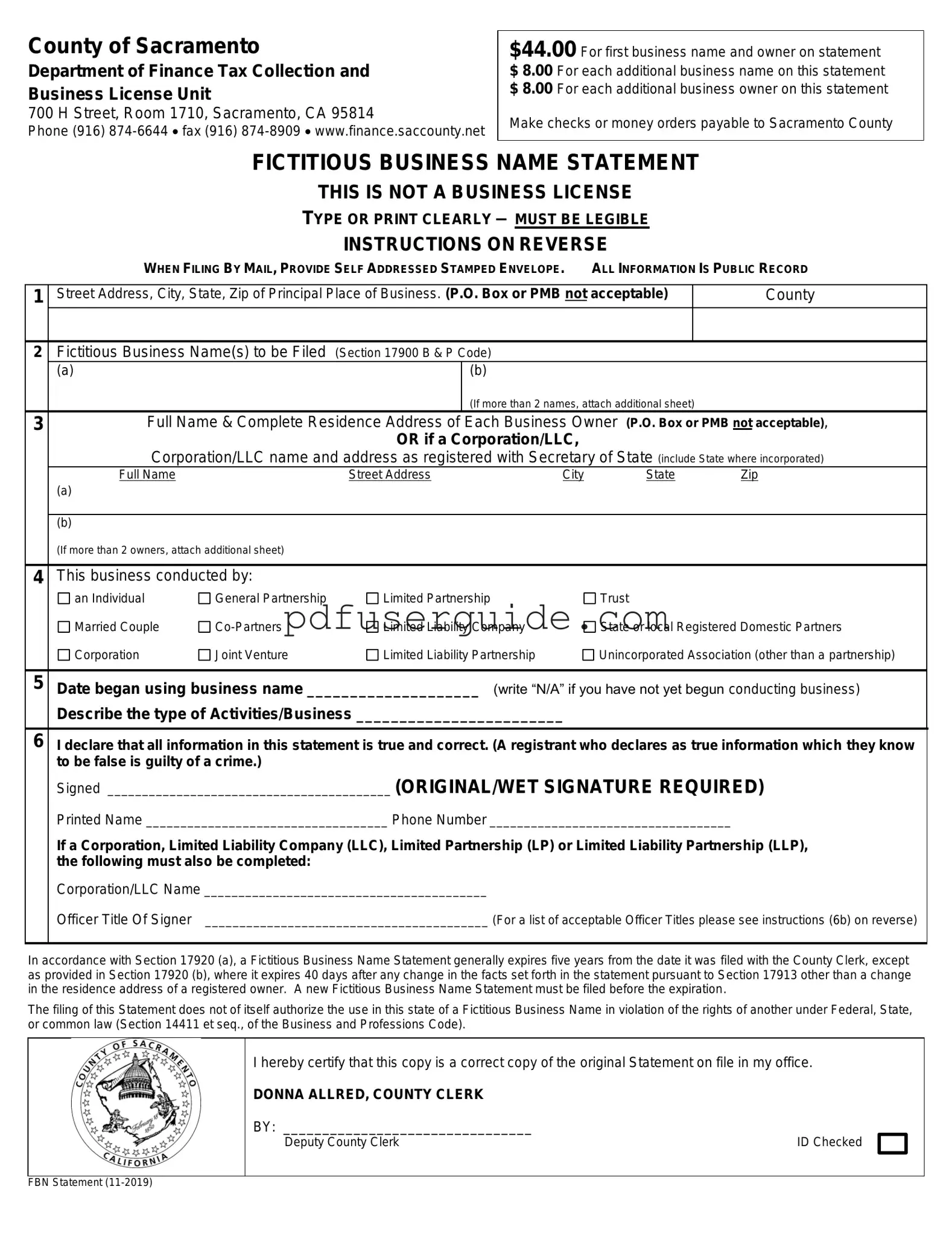 Free Fictitious Business Name Statement Form in PDF
