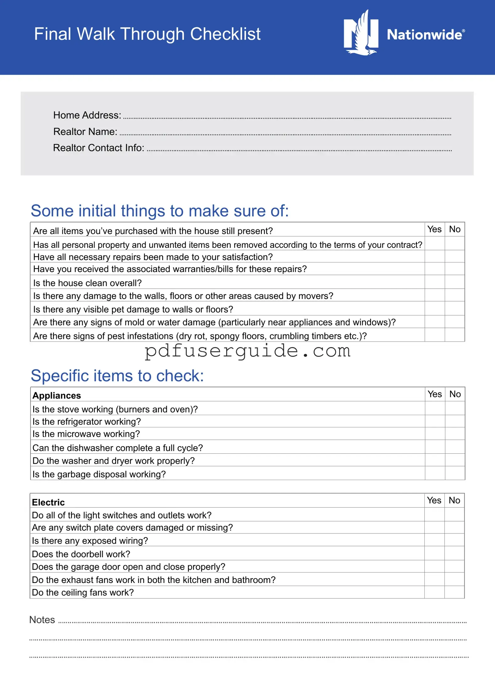 Free Final Walk Through Checklist Form in PDF