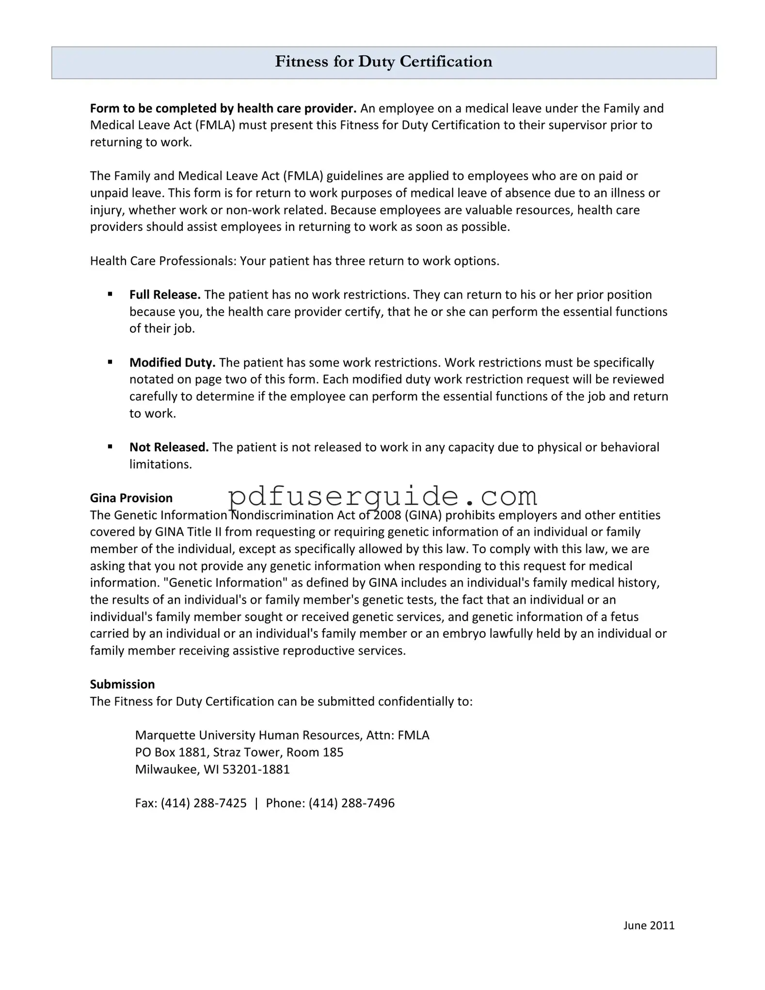 Free Fitness For Duty Form in PDF