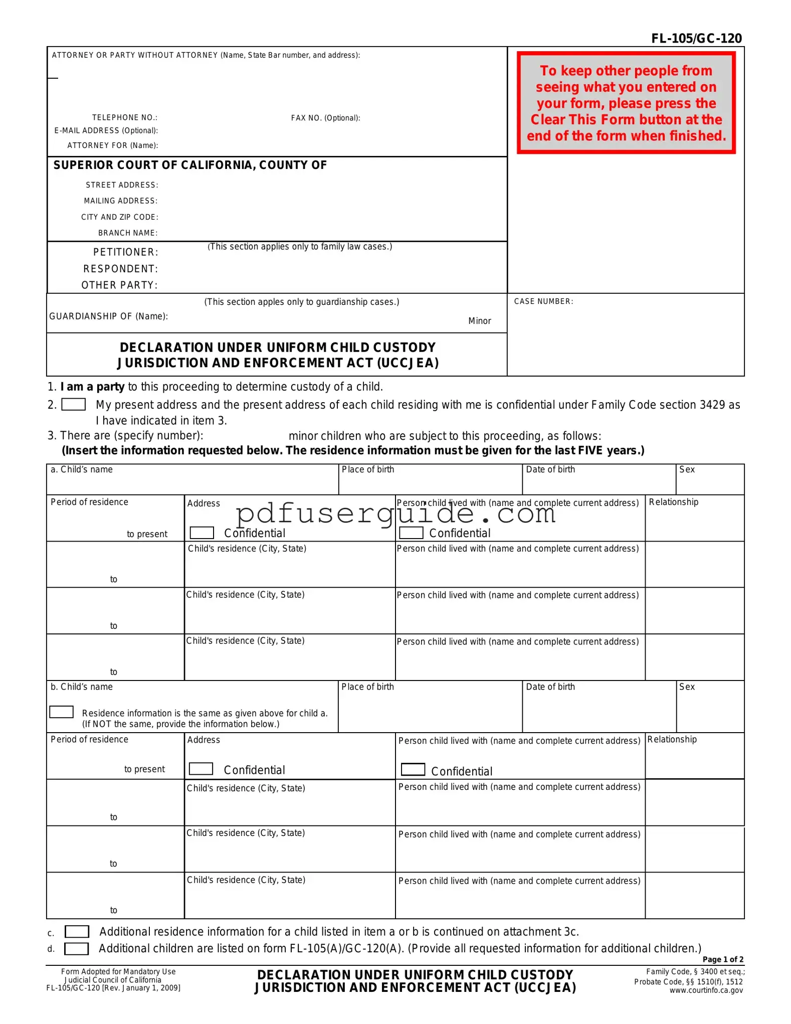 Free Fl 105 Gc 120 Form in PDF