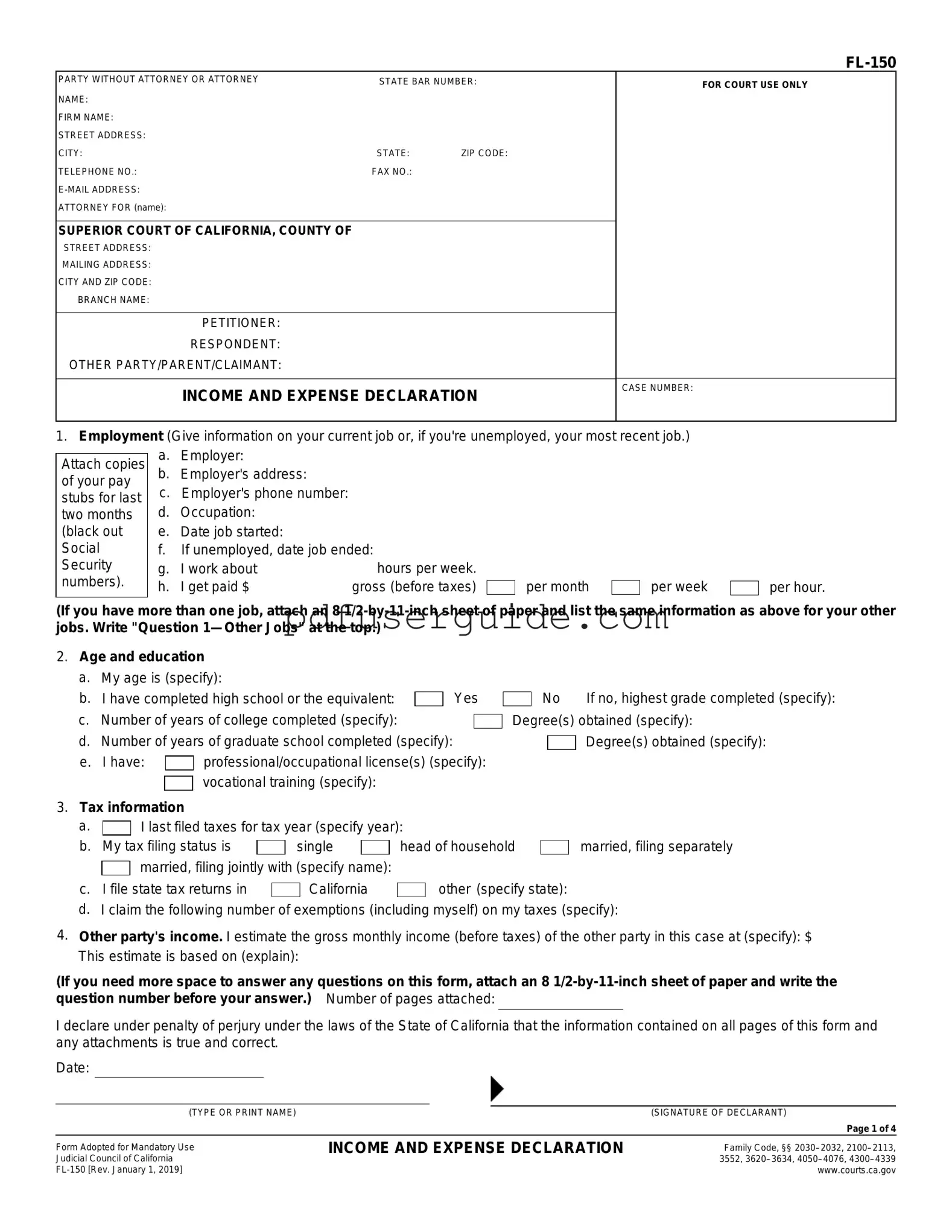 Free Fl 150 Form in PDF