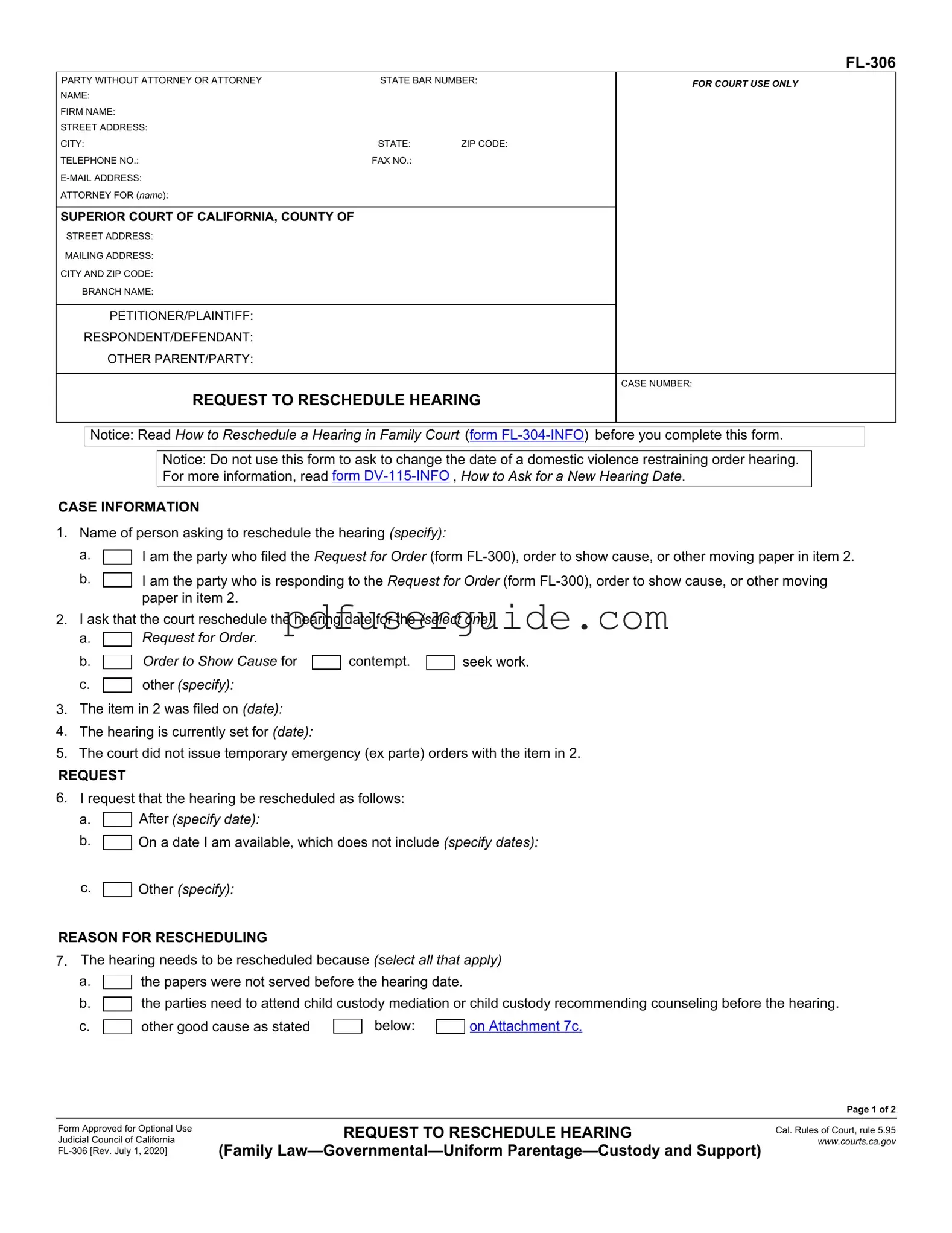 Free Fl 306 Form in PDF