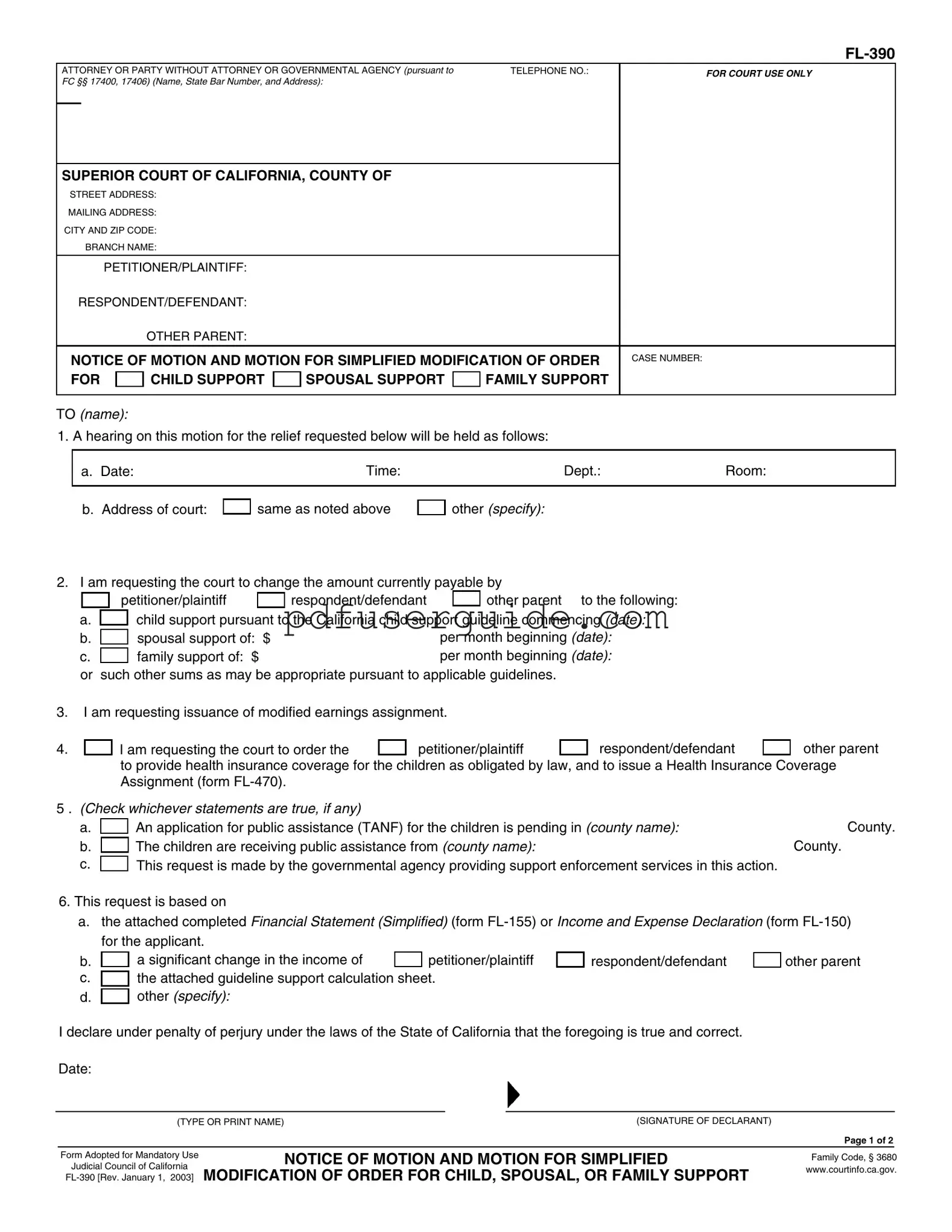 Free Fl 390 Form in PDF