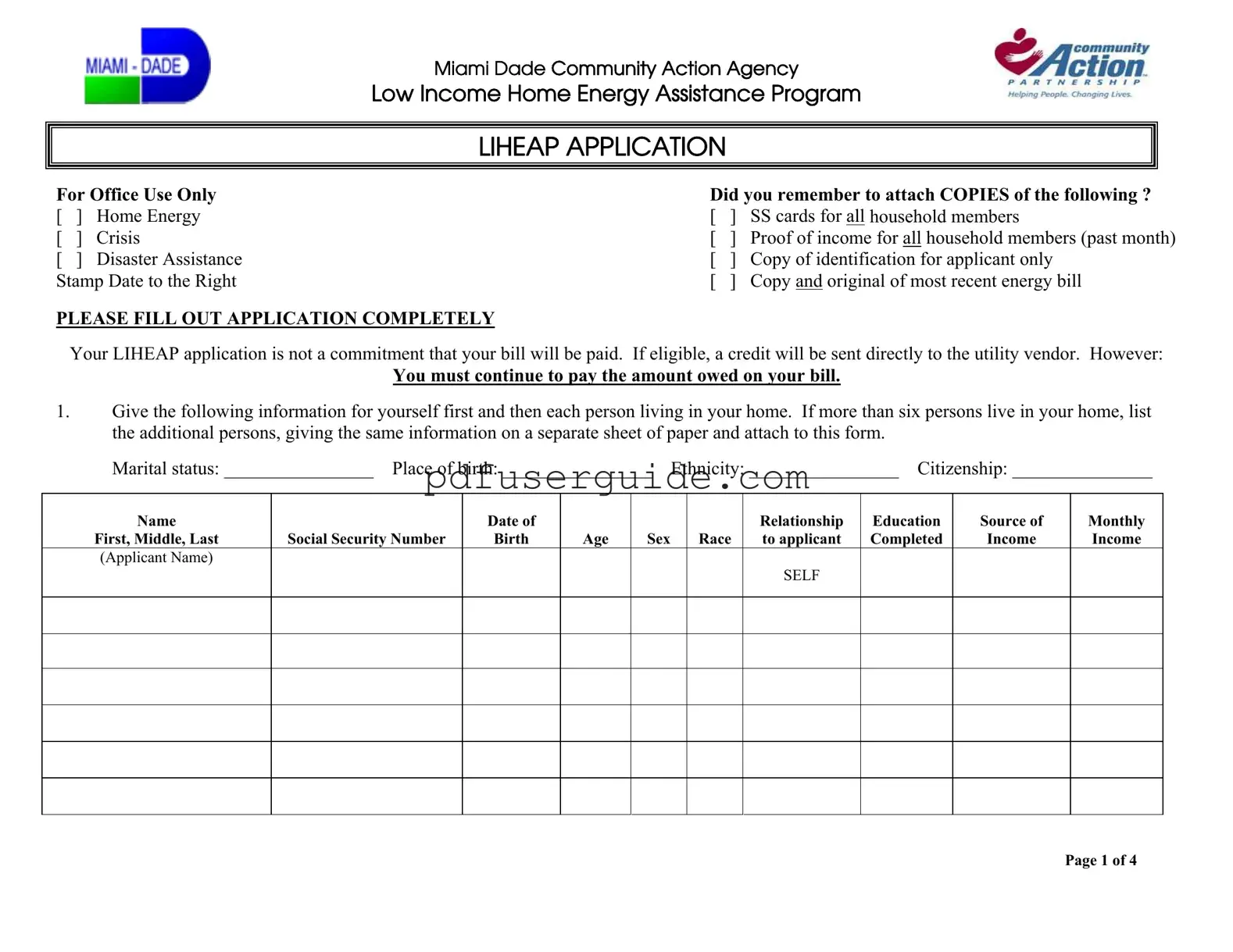 Free Fl Miami Liheap Application Form in PDF