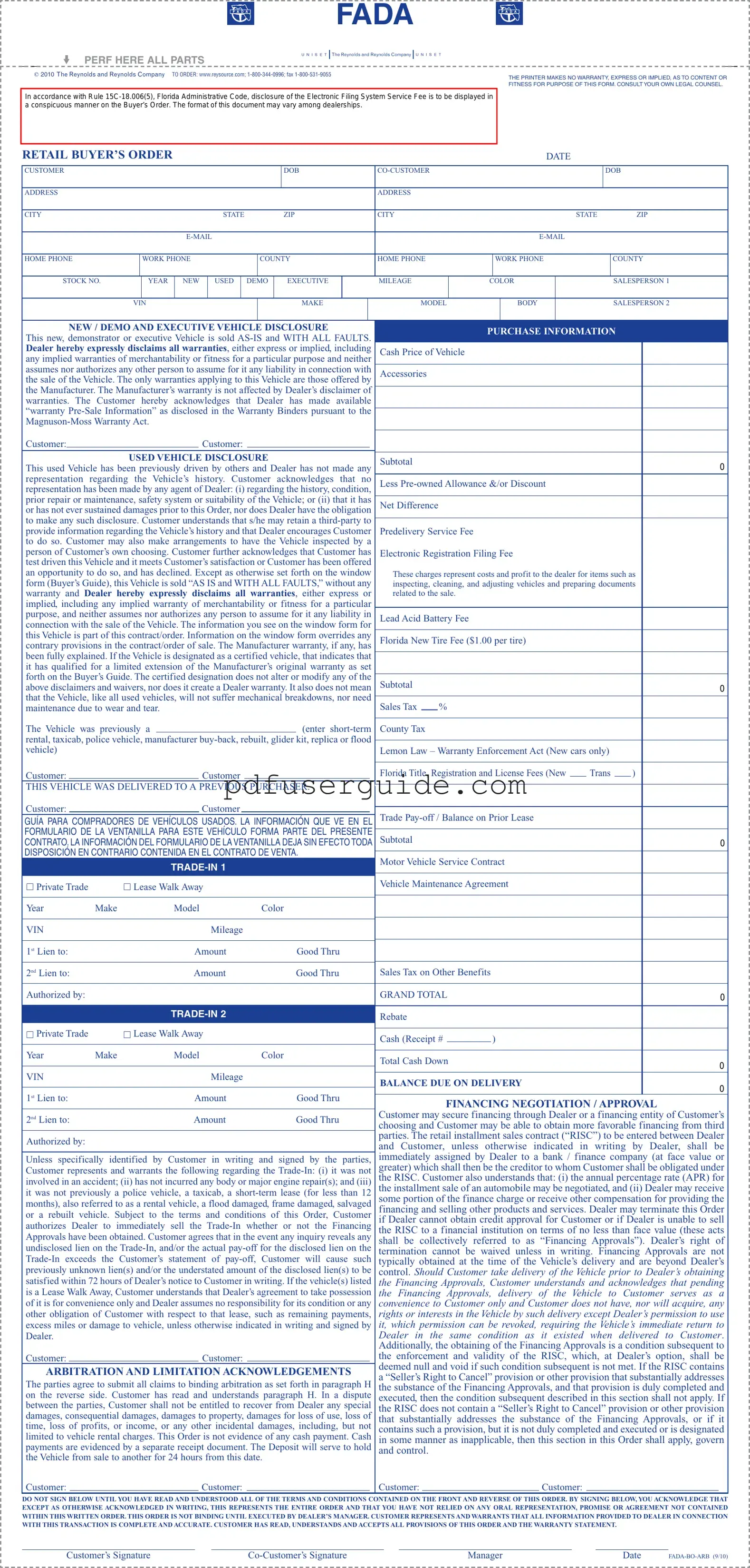 Free Florida Buyers Order Form in PDF