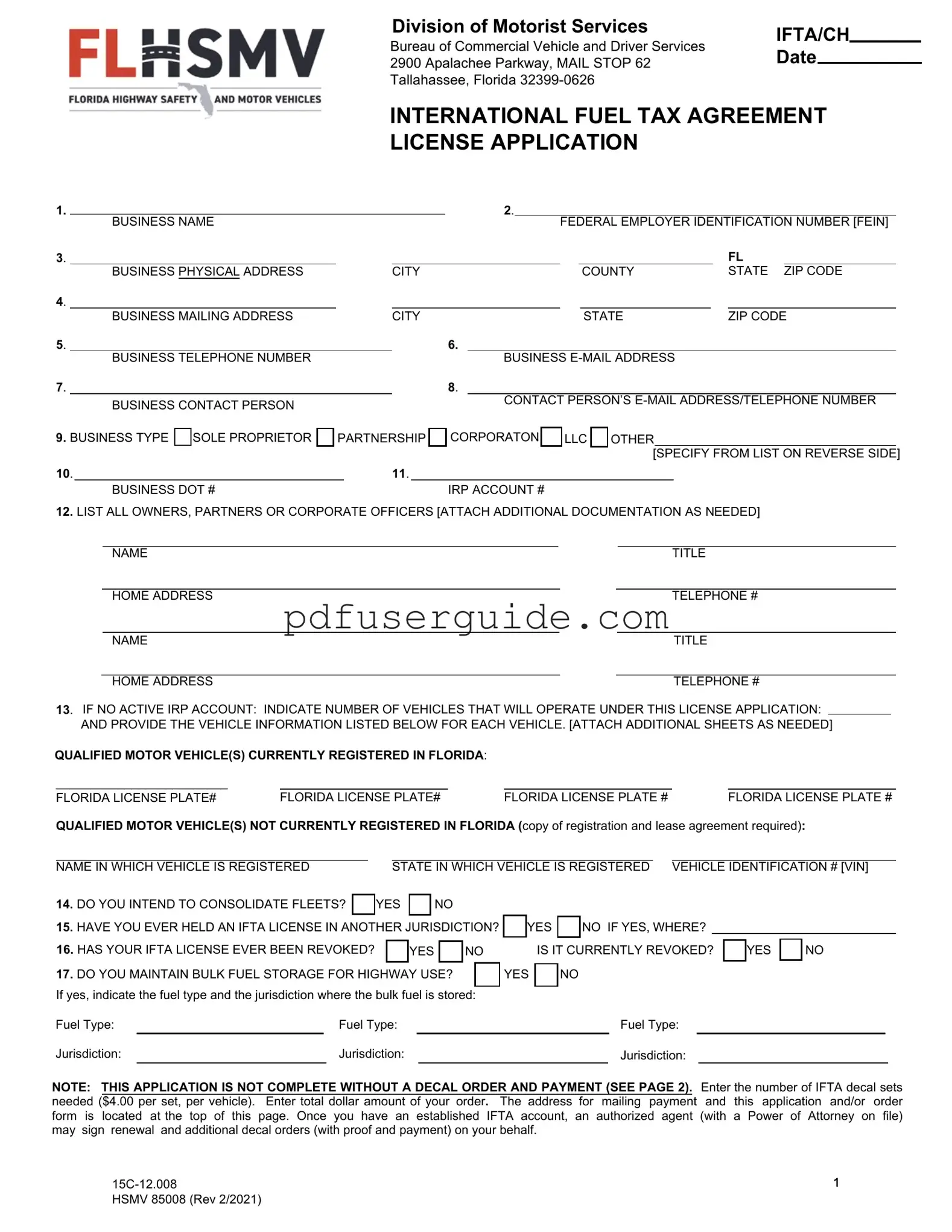 Free Florida Ifta Application Form in PDF