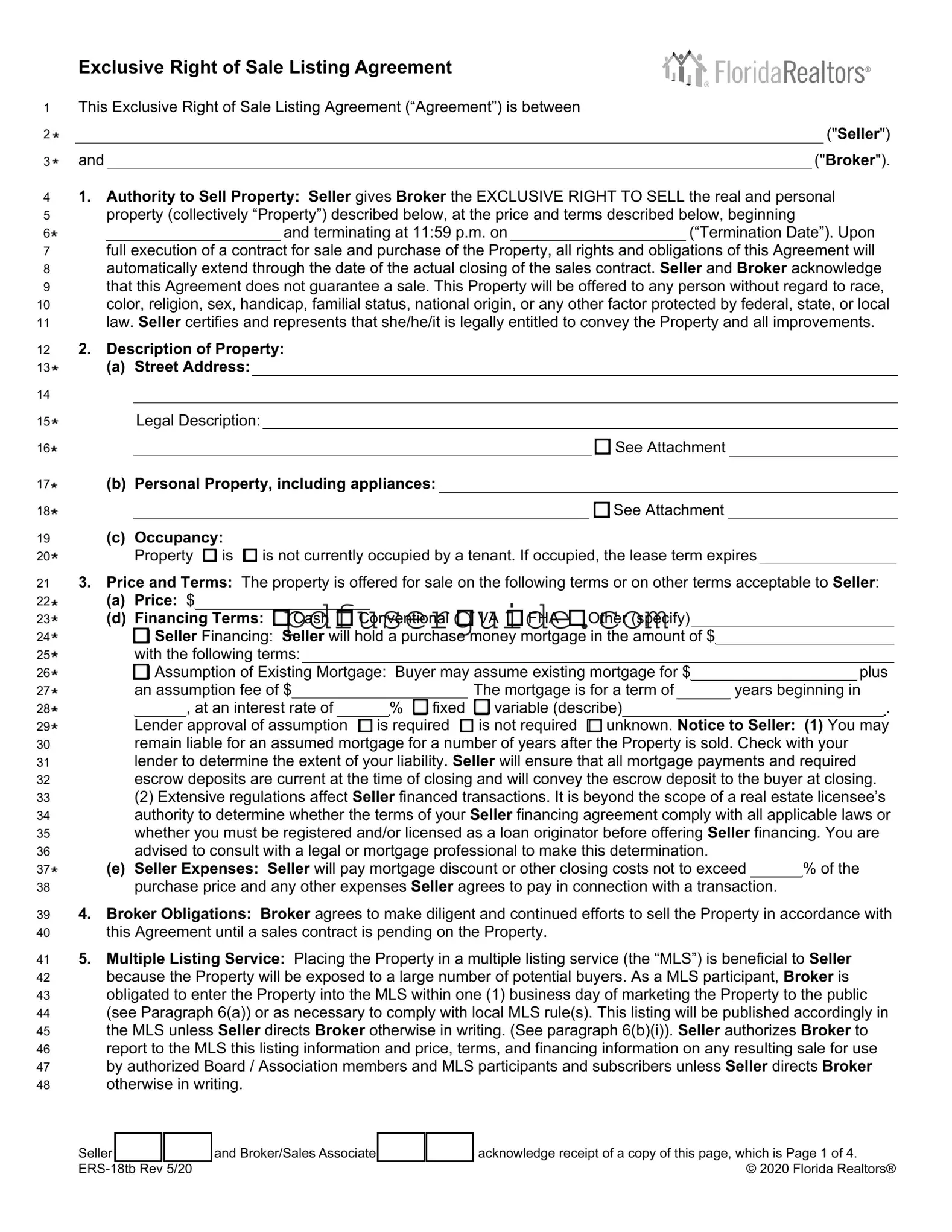 Free Florida Listing Agreement Form in PDF