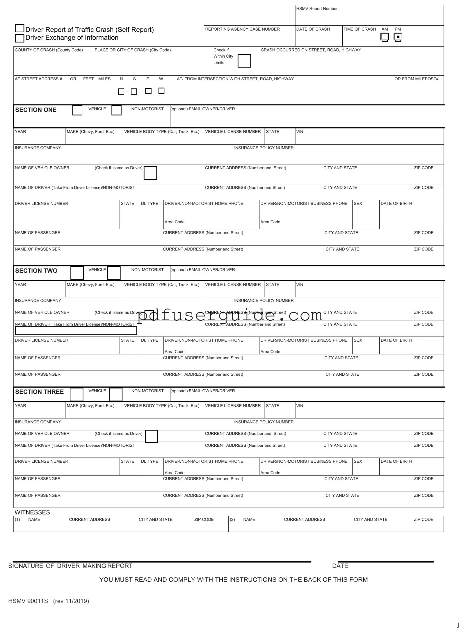 Free Florida Traffic Crash Report Form in PDF