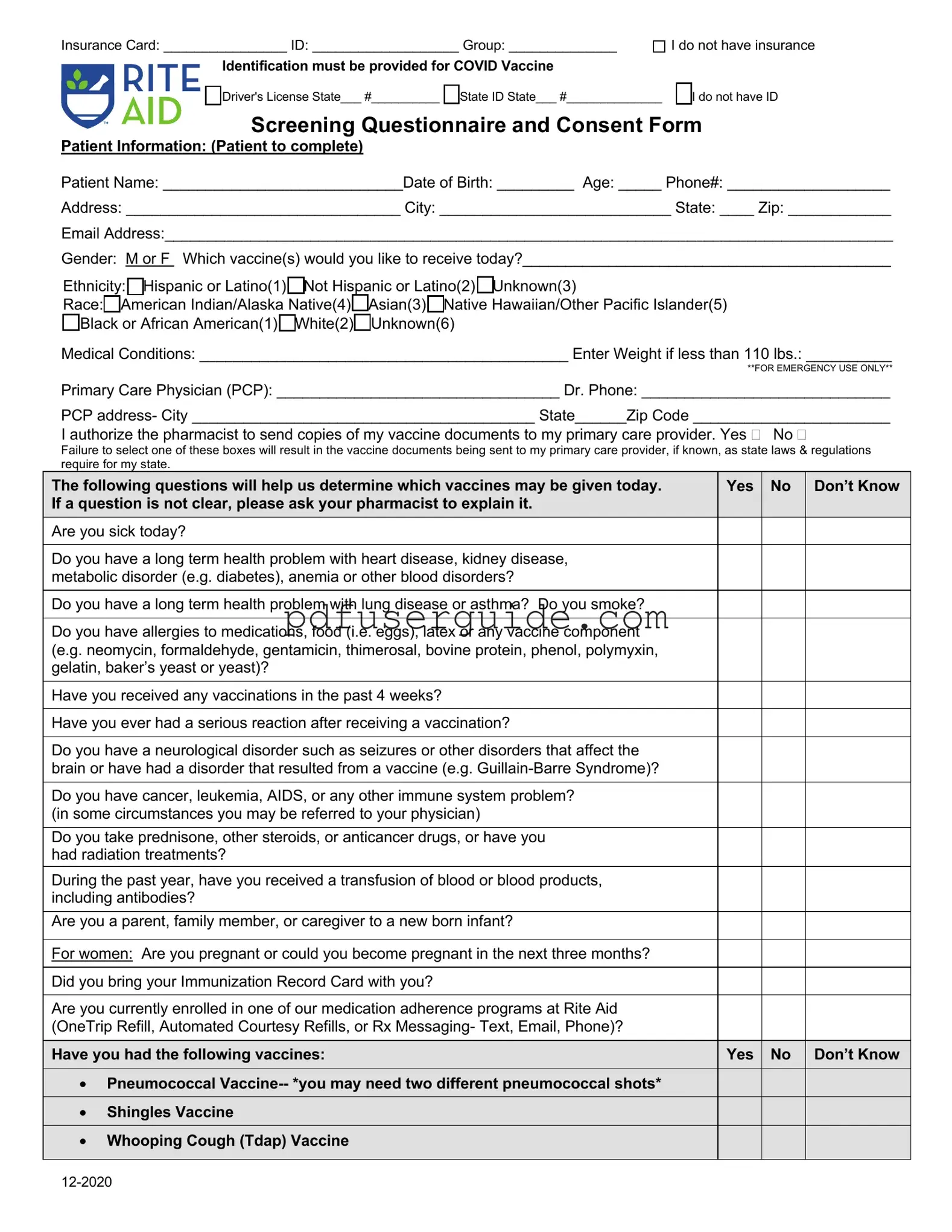 Free Flu Vaccine Form in PDF