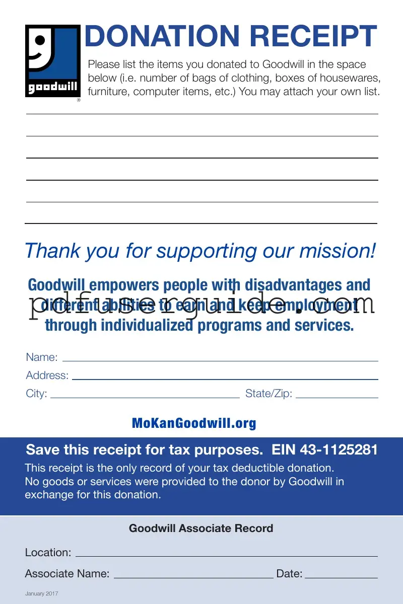 Free For Goodwill Donated Goods Form in PDF