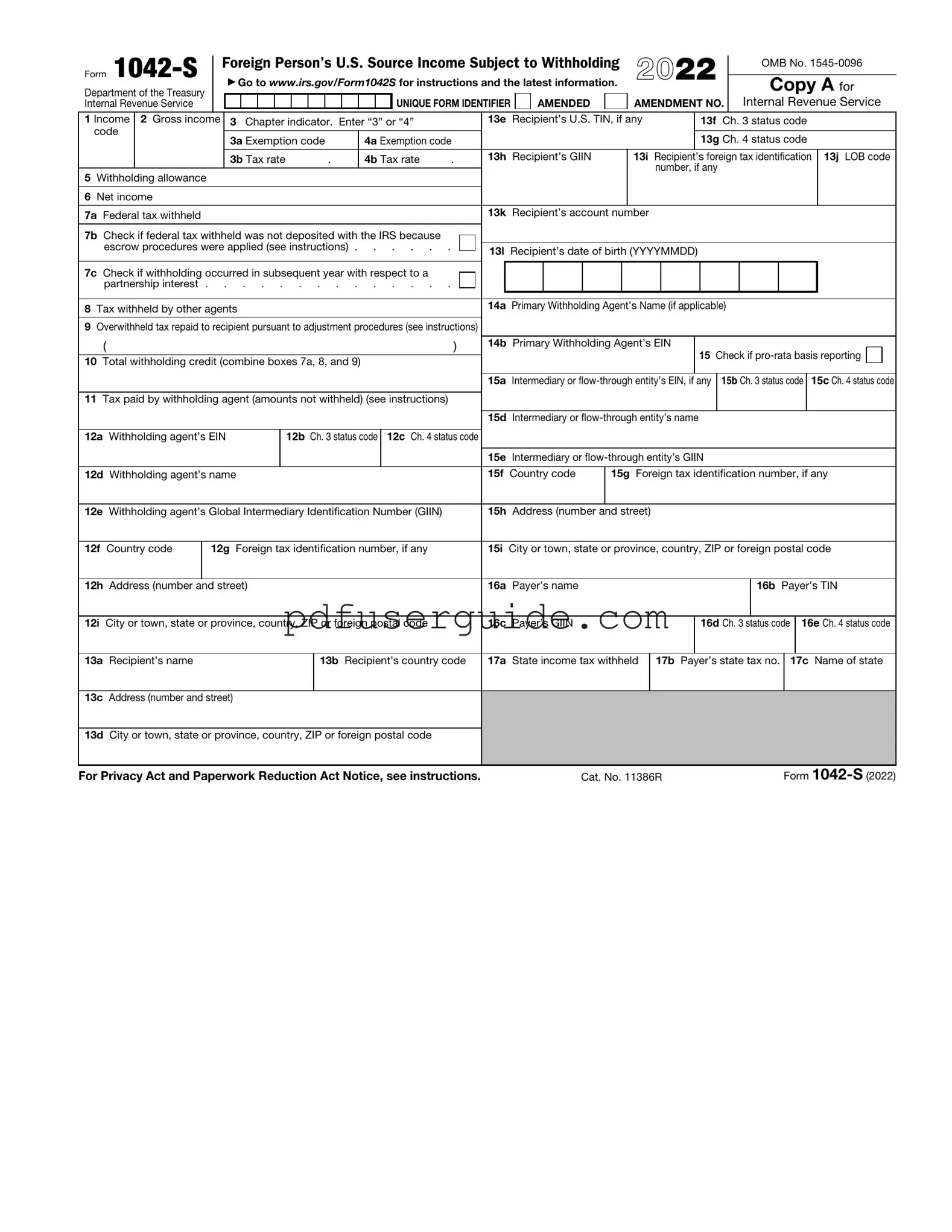 Free IRS 1042-S Form in PDF