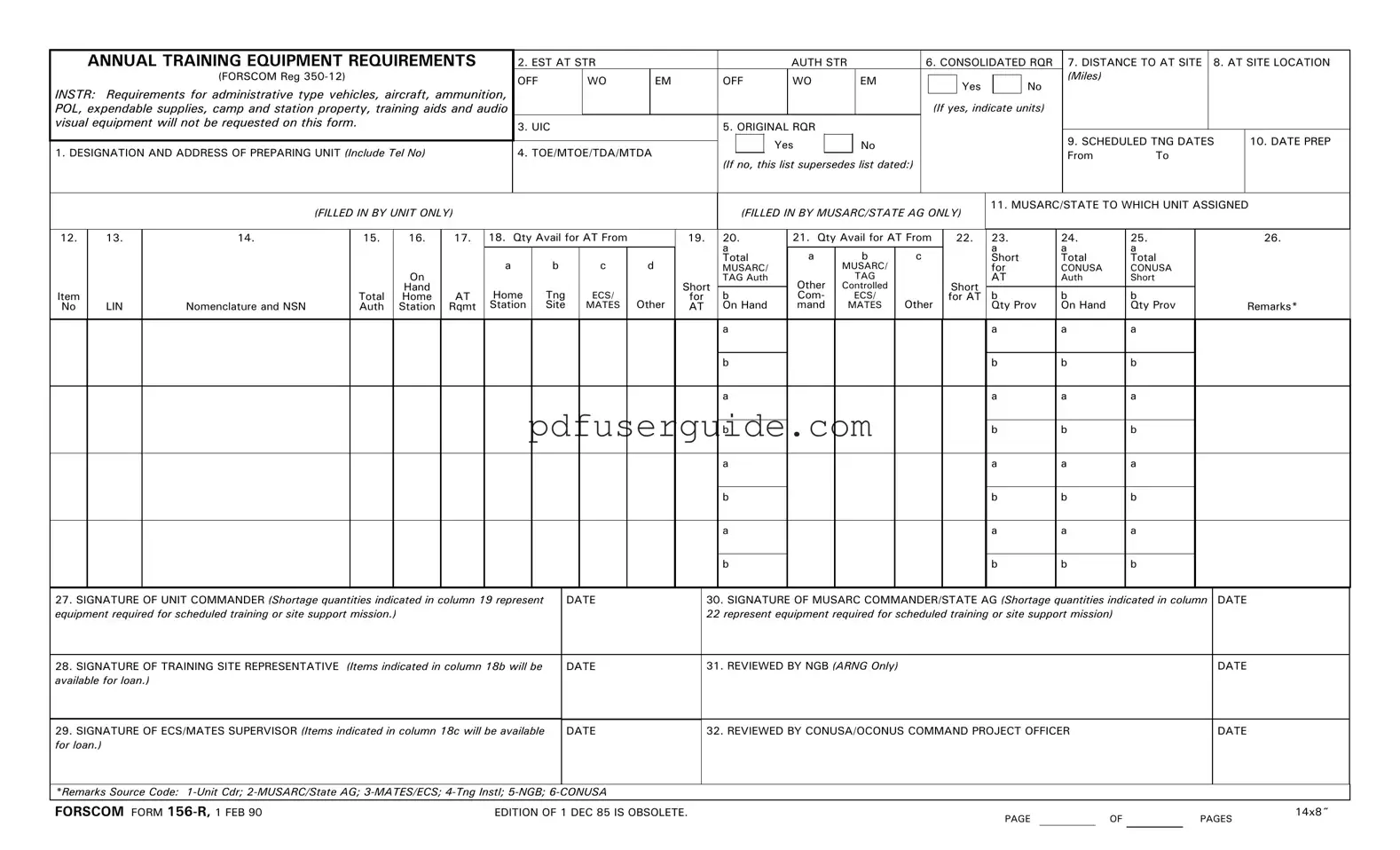 Free Forscom 156 R Form in PDF