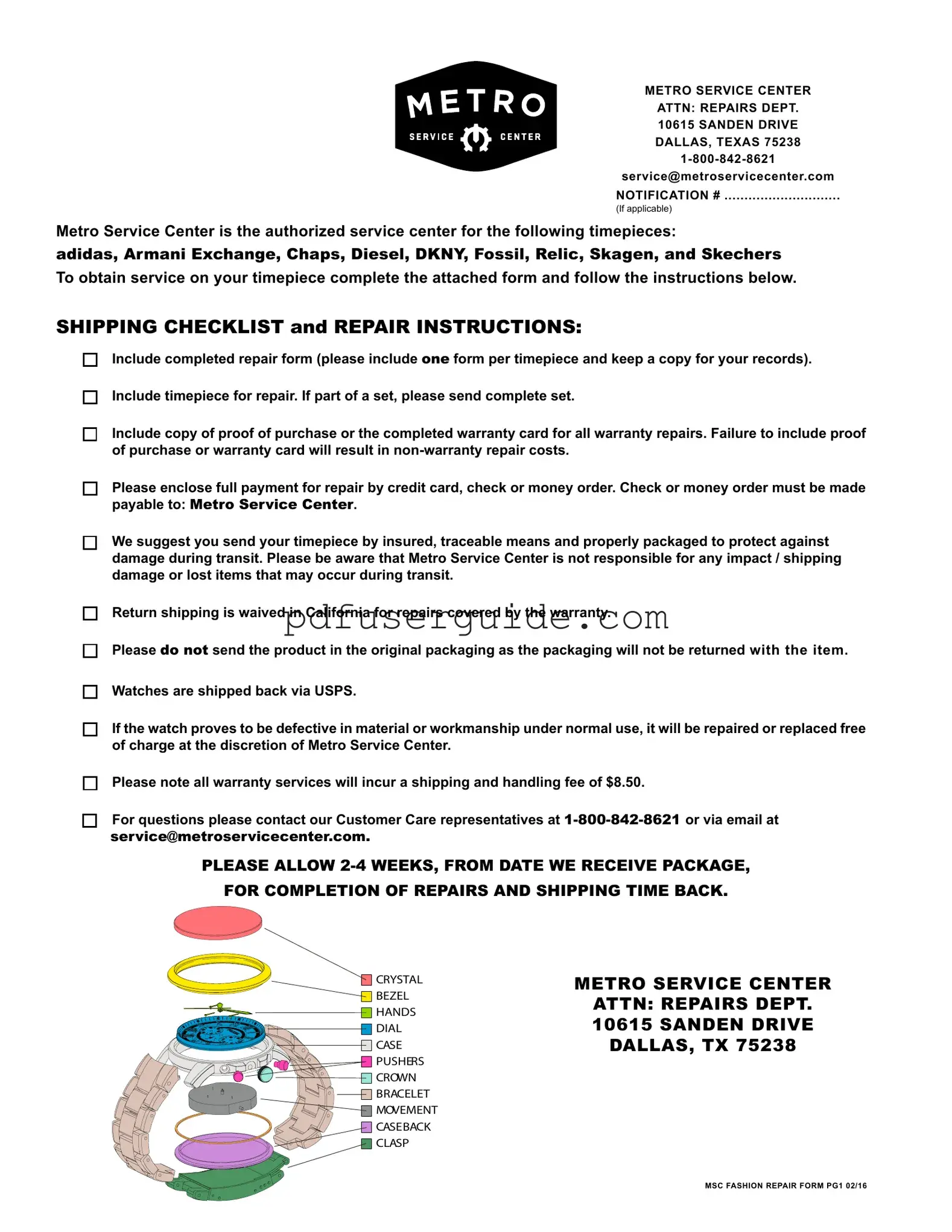 Free Fossil Watch Repair Form in PDF