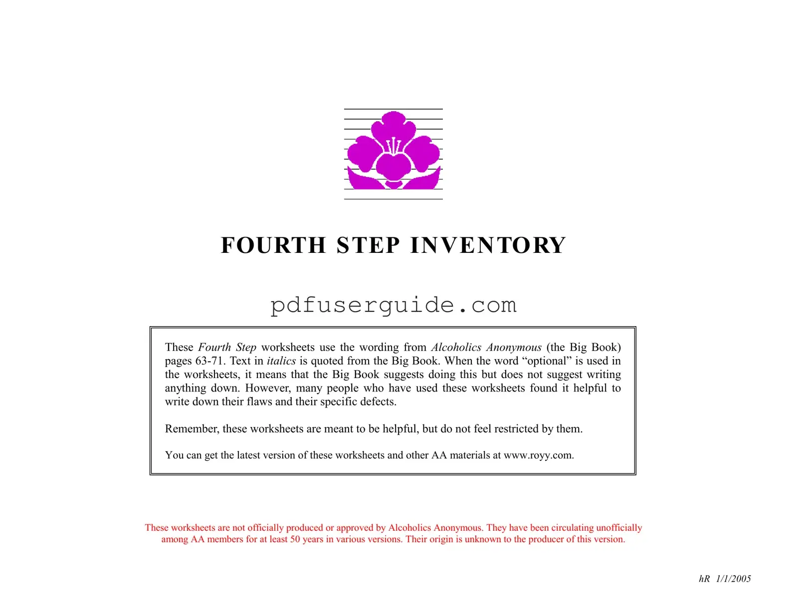 Free Fourth Step Inventory Form in PDF