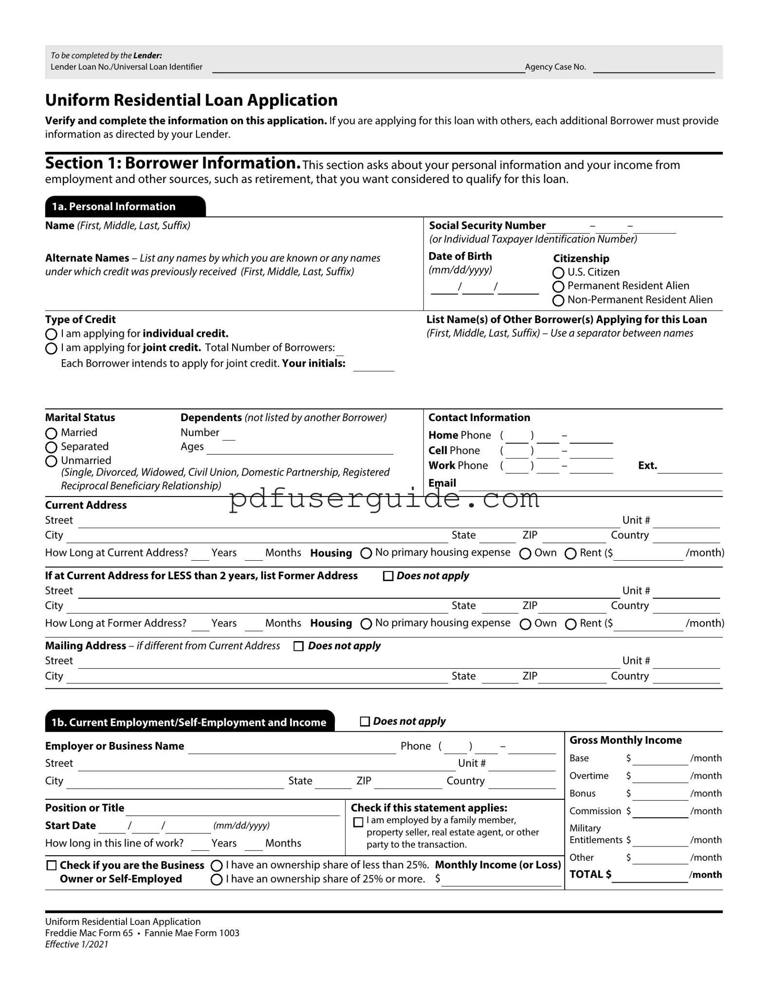 Free Freddie Mac 65 Form in PDF