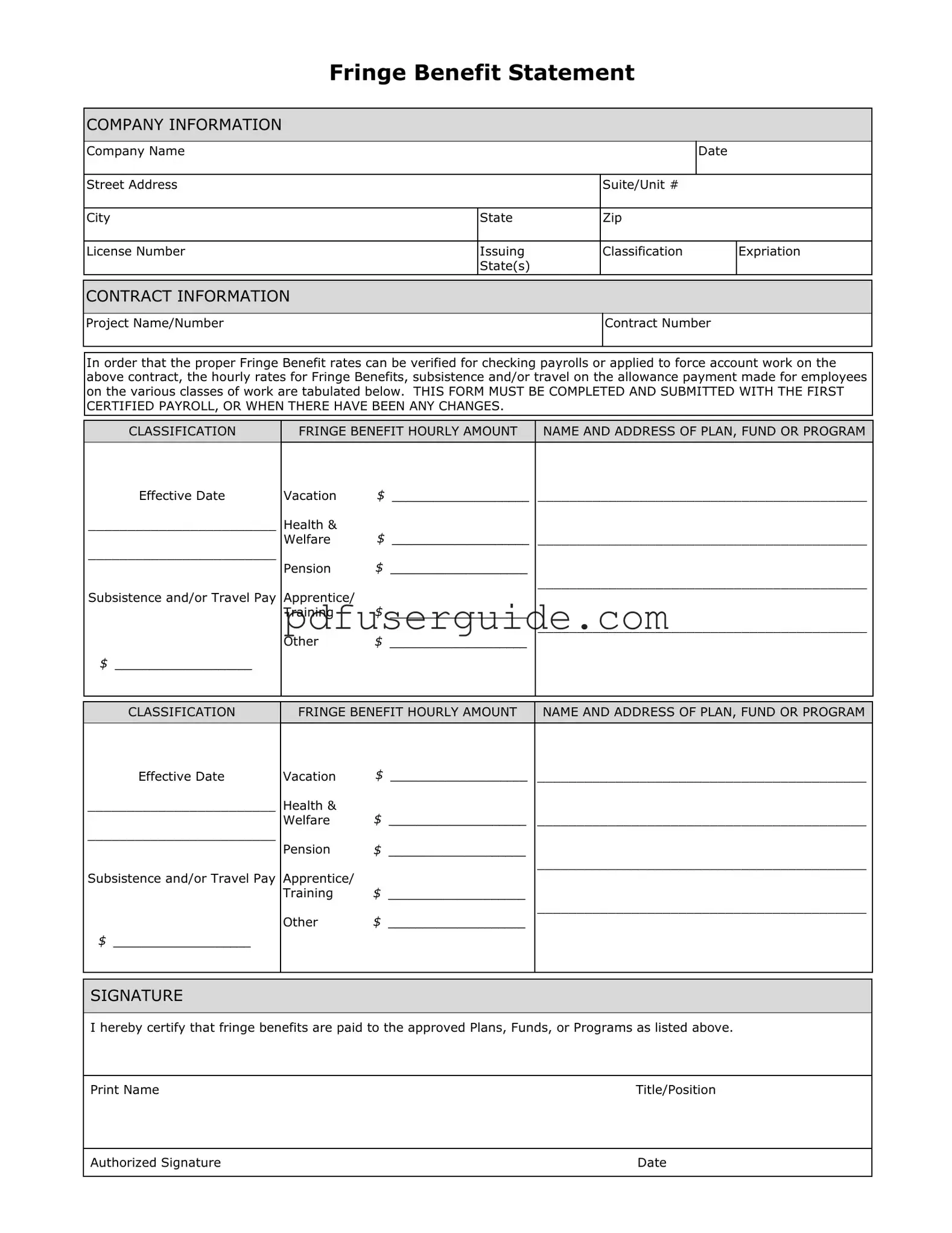 Free Fringe Benefit Form in PDF