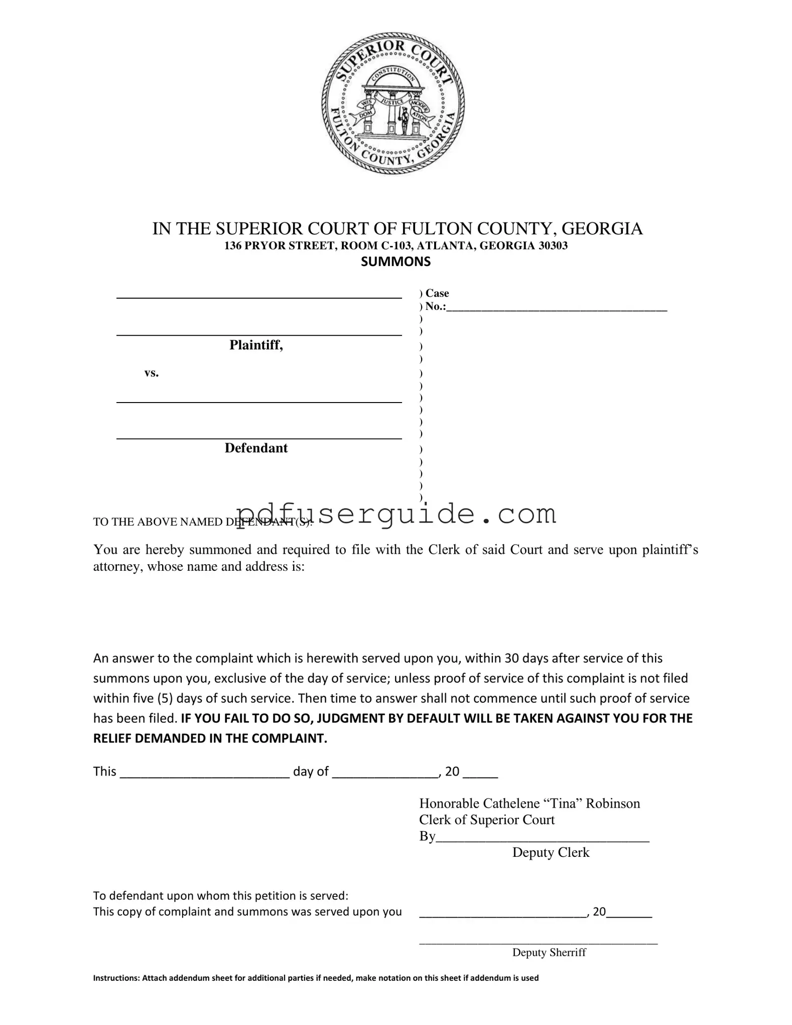 Free Ga Summons Form in PDF