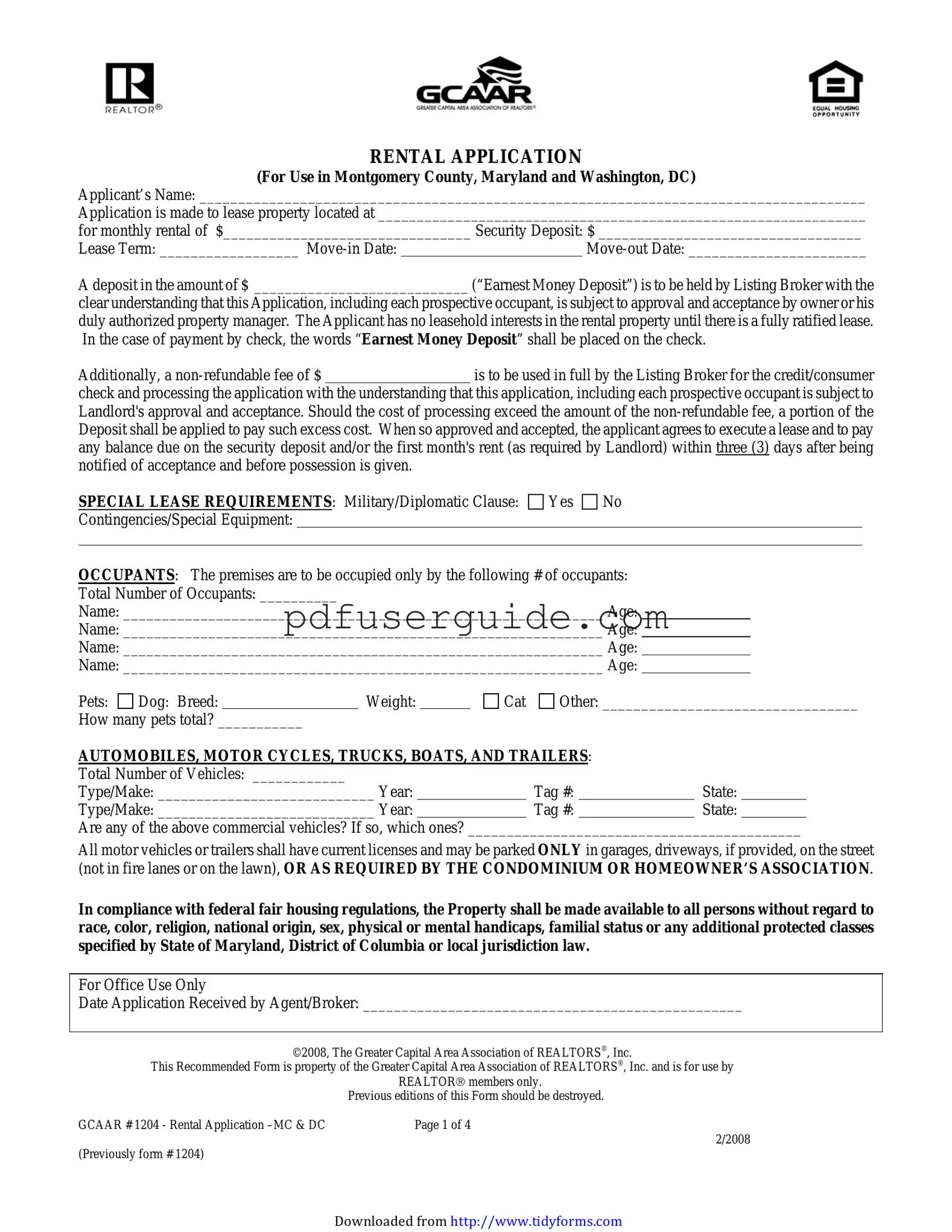 Free Gcaar 1204 Form in PDF
