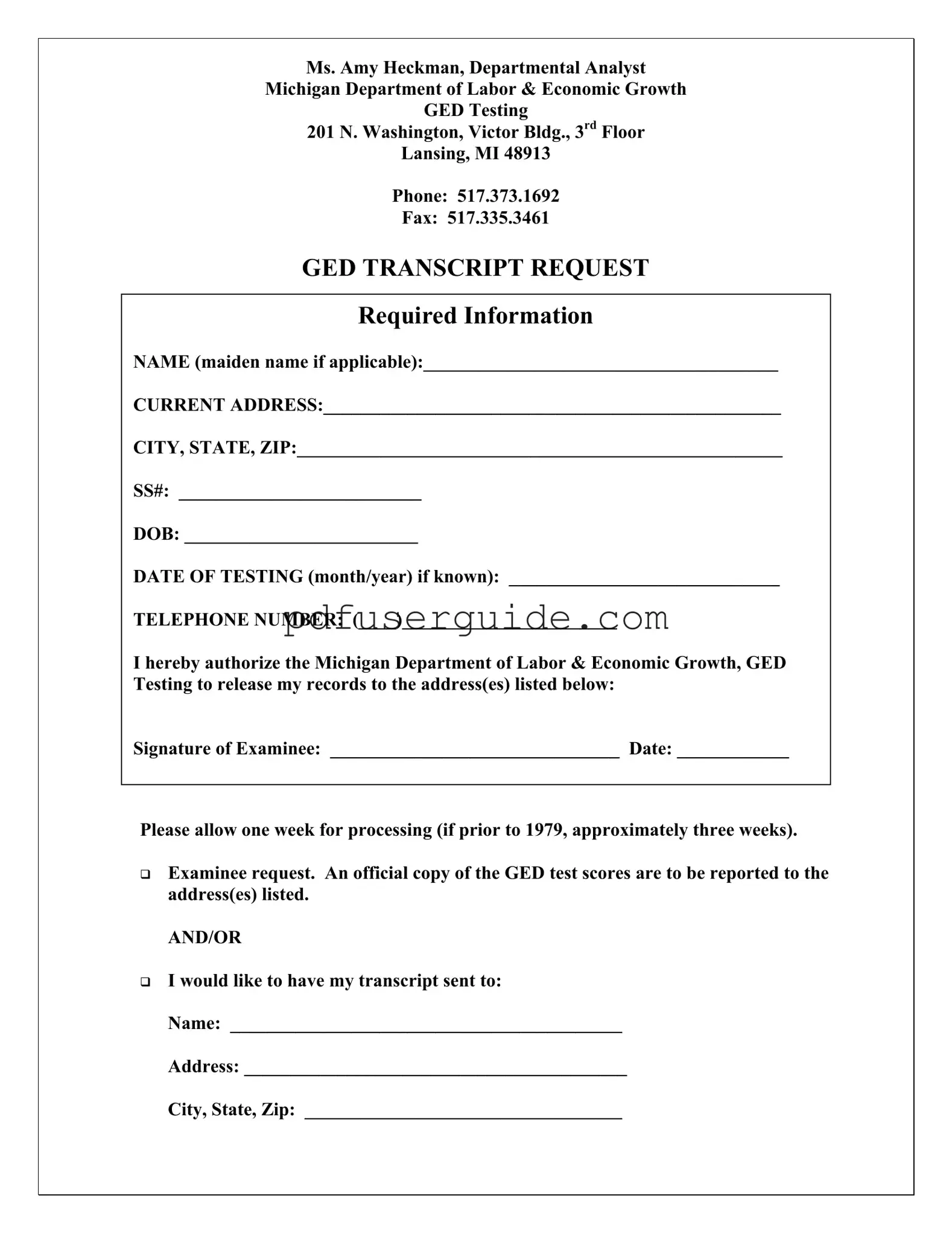 Free Michigan Ged Transcript Request Form in PDF