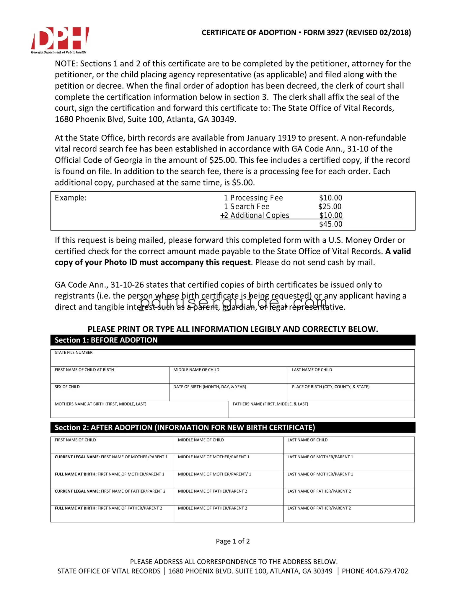 Free Georgia Adult Adoption Petition Form in PDF