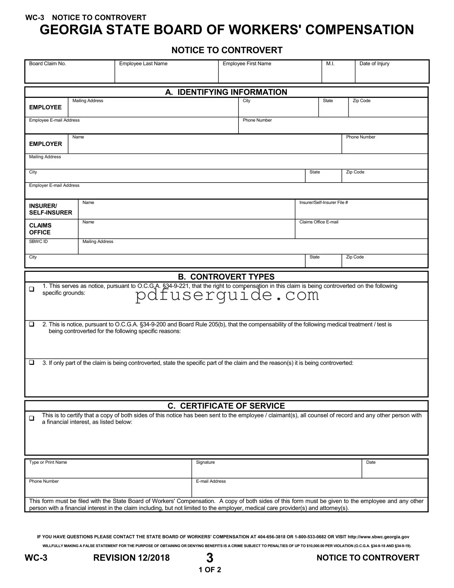 Free Georgia Wc 3 Form in PDF