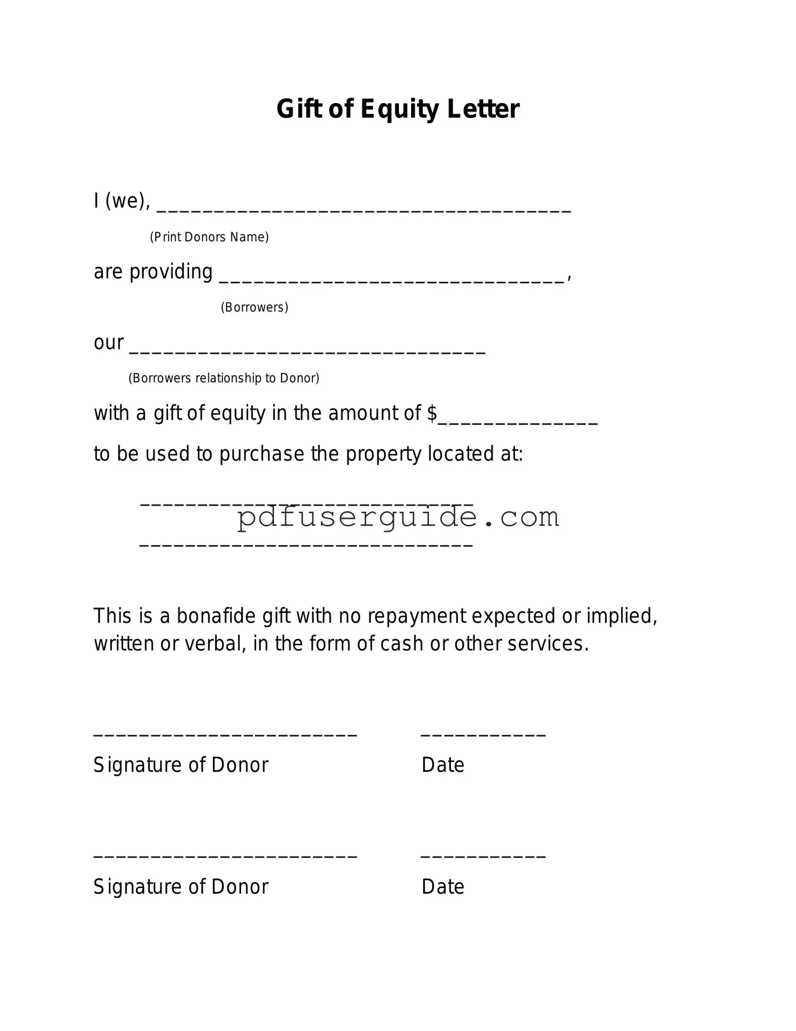 Free Gift Of Equity Letter Form in PDF
