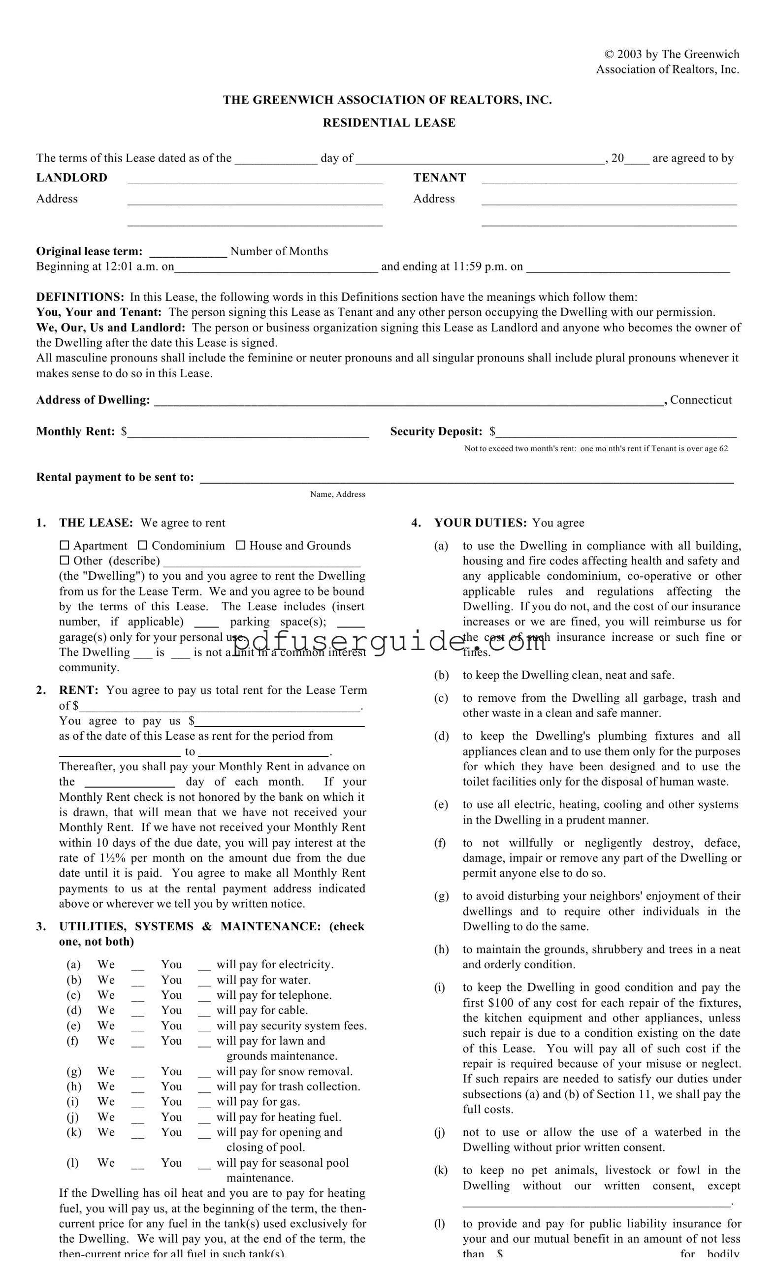 Free Greenwich Association Realtors Form in PDF