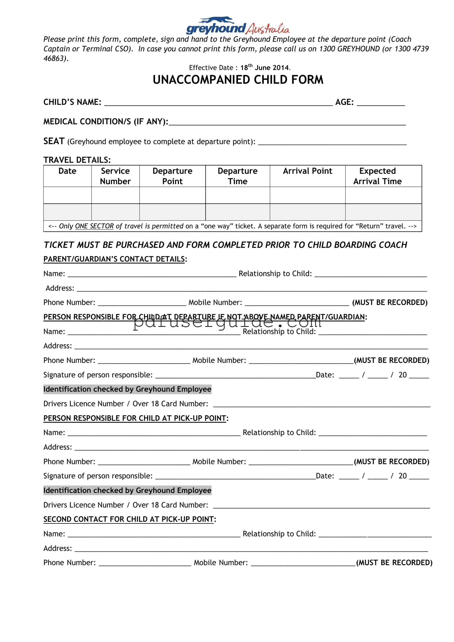 Free Greyhound Unaccompanied Minor Form in PDF