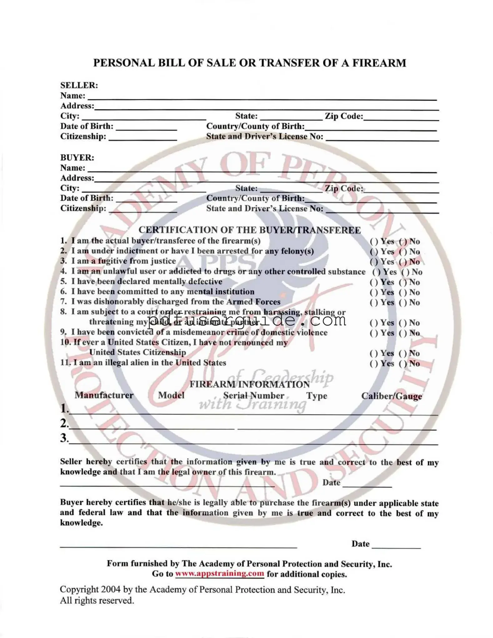 Free Gun Transfer Georgia Form in PDF