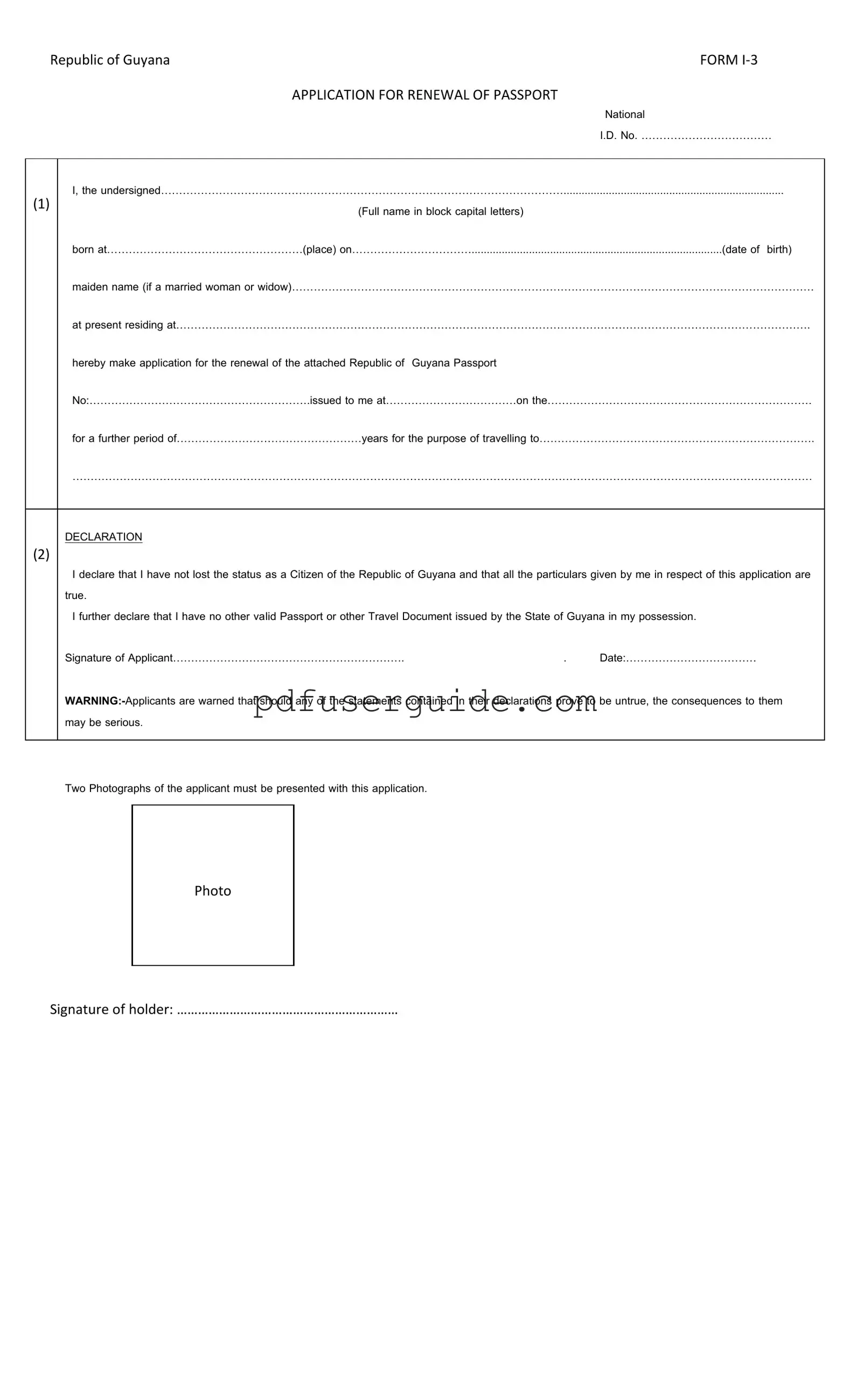 Free Guyana Passport Renewal Form in PDF