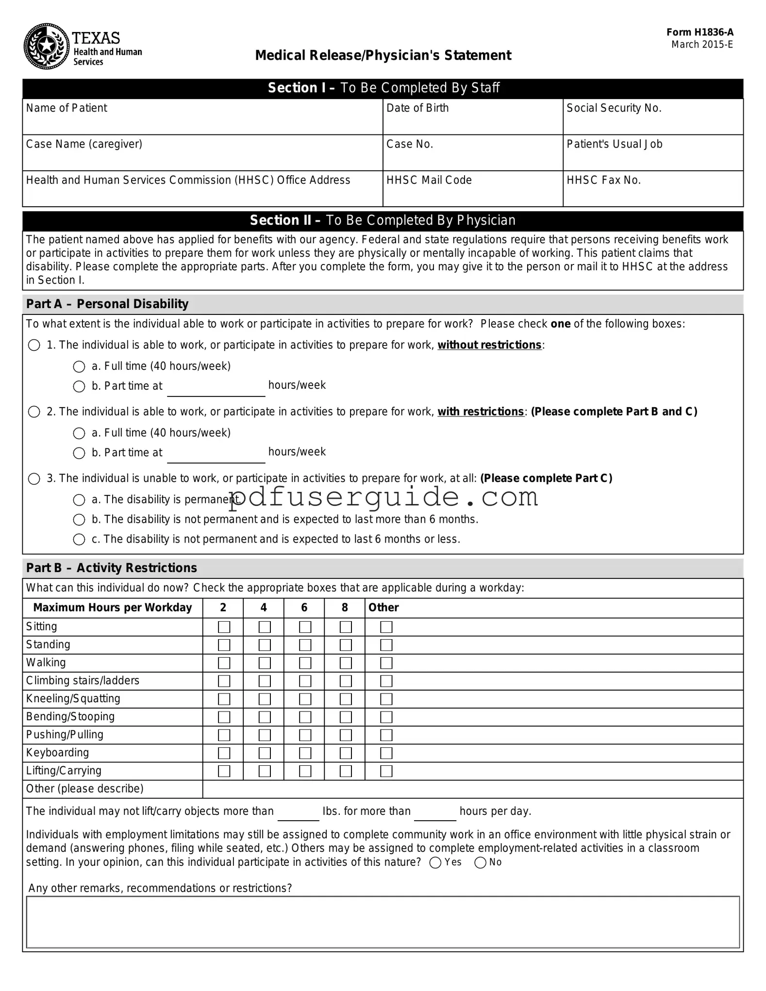 Free H1836 A Form in PDF