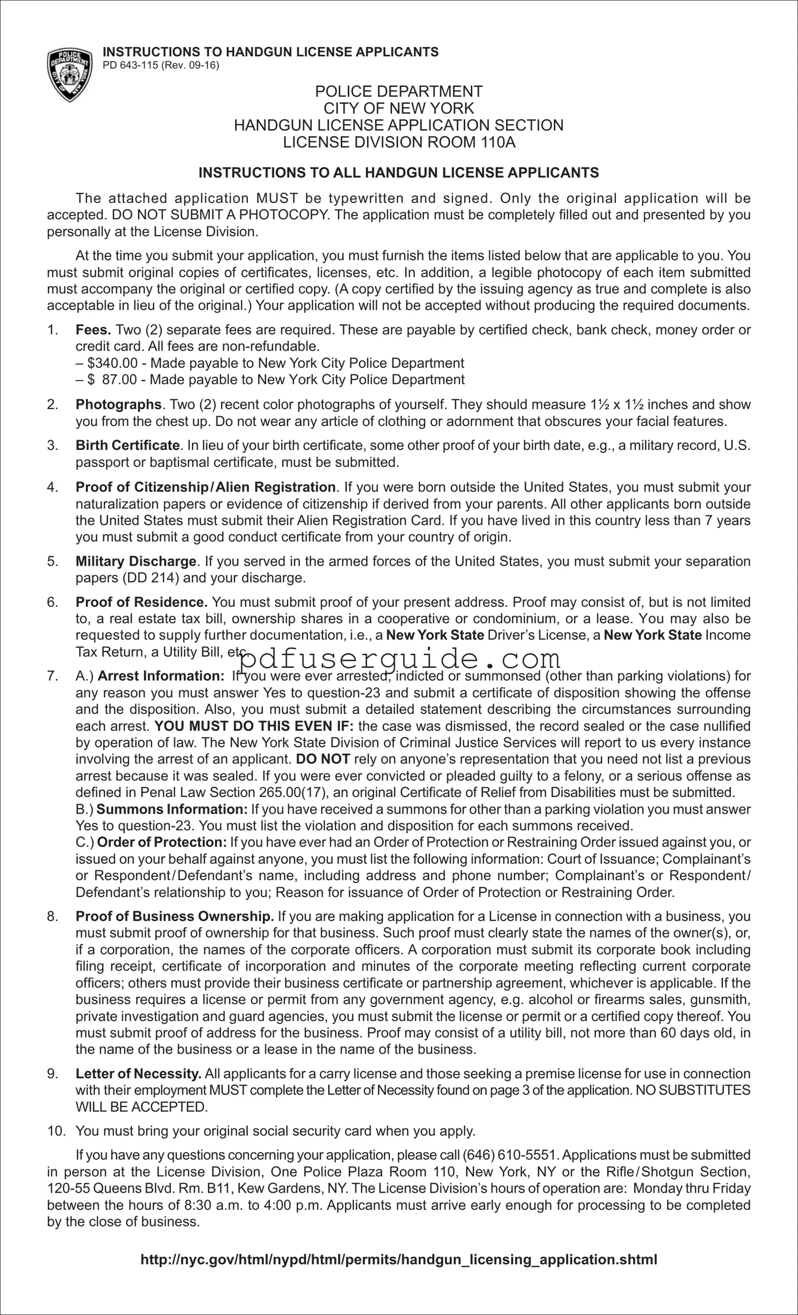 Free Handgun Application Form in PDF